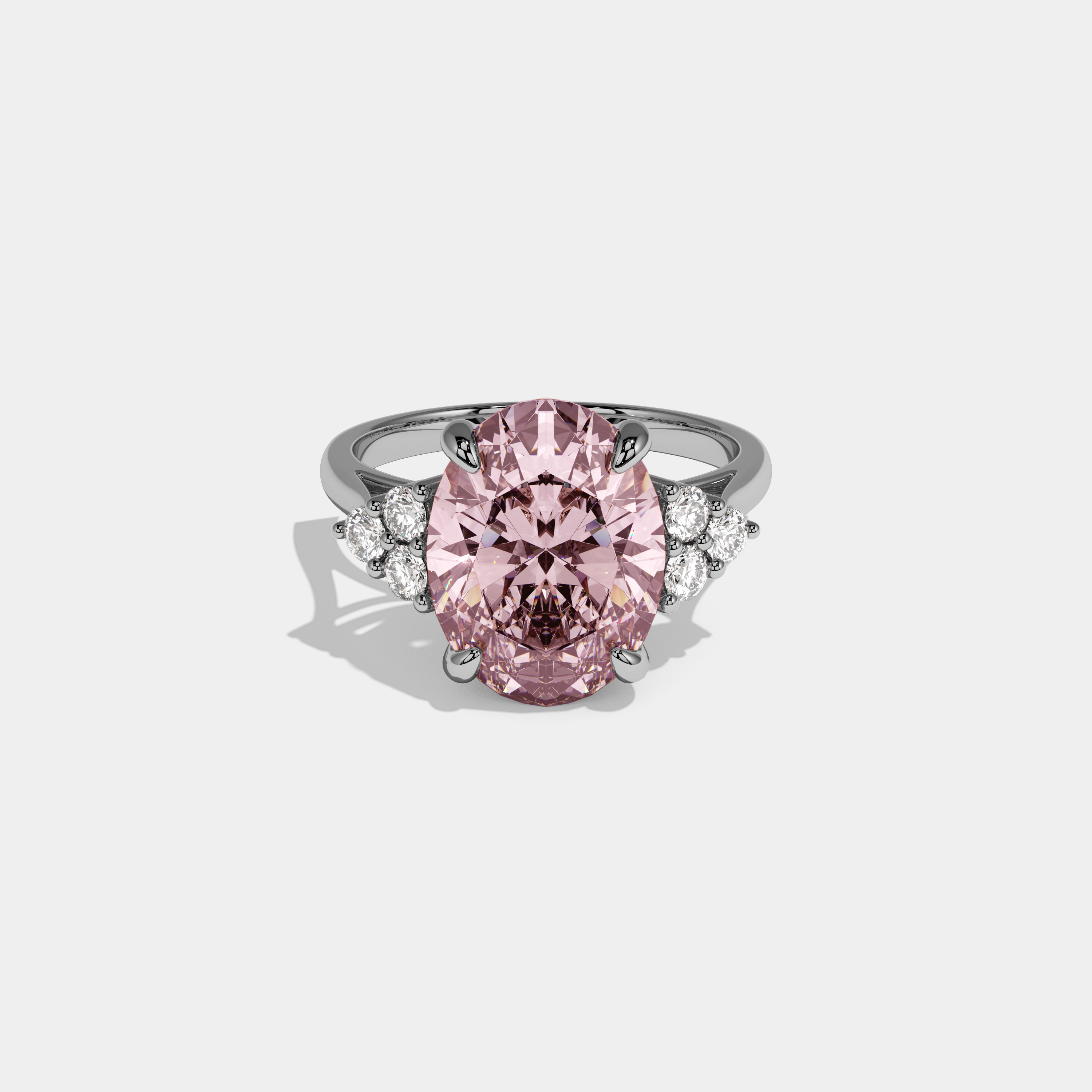 Helena Fancy Pink Oval Cut Diamond Plain Band Engagement Ring With Round Sides 6ct 18K White Gold
