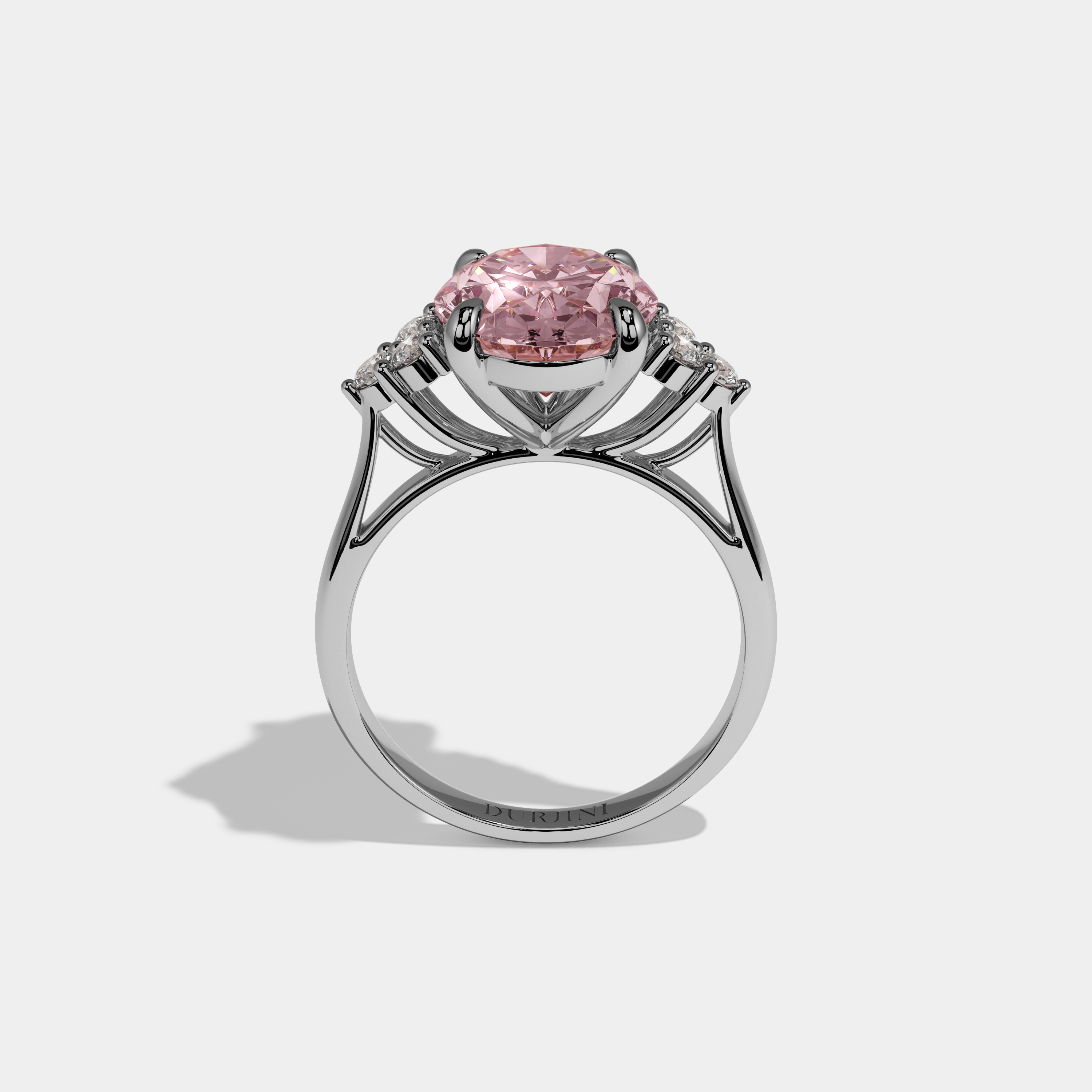 Helena Fancy Pink Oval Cut Diamond Plain Band Engagement Ring With Round Sides 6ct 18K White Gold