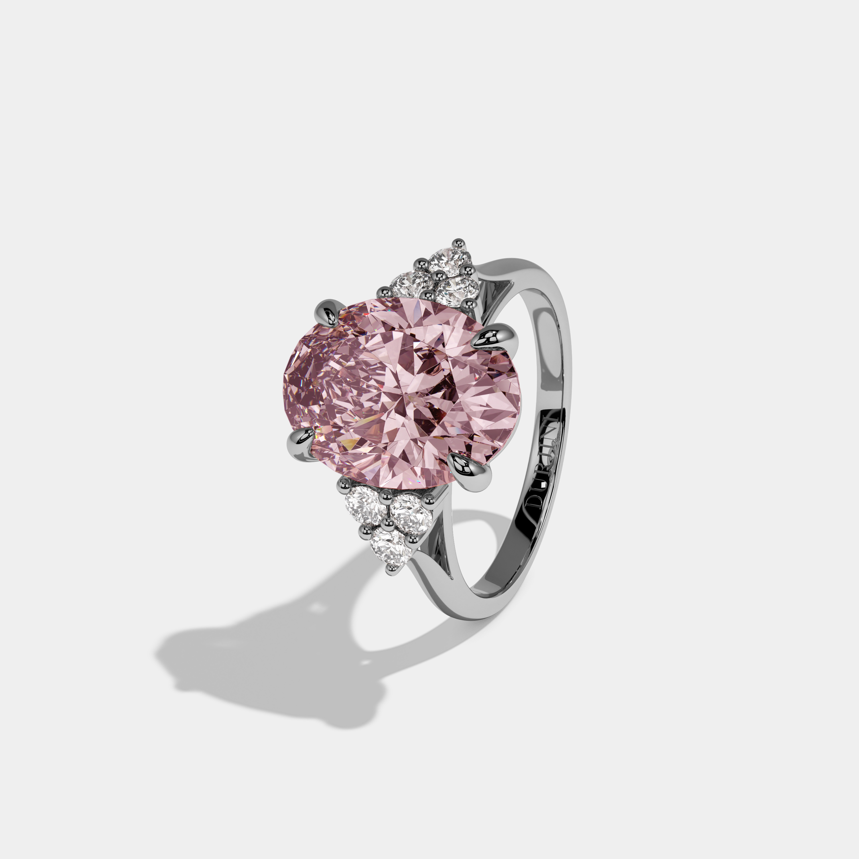 Helena Fancy Pink Oval Cut Diamond Plain Band Engagement Ring With Round Sides 6ct 18K White Gold