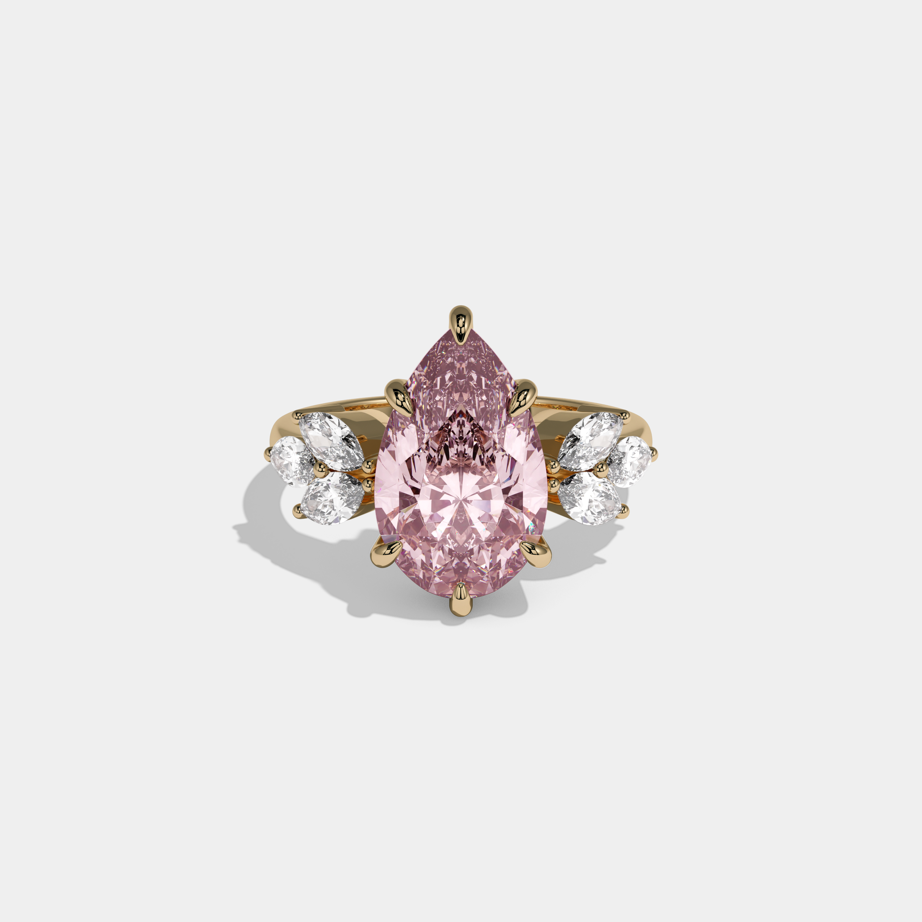 Charlotte Fancy Pink Pear Cut Diamond Plain Band With Marquise Cut Sides Engagement Ring 7ct 18K Yellow Gold