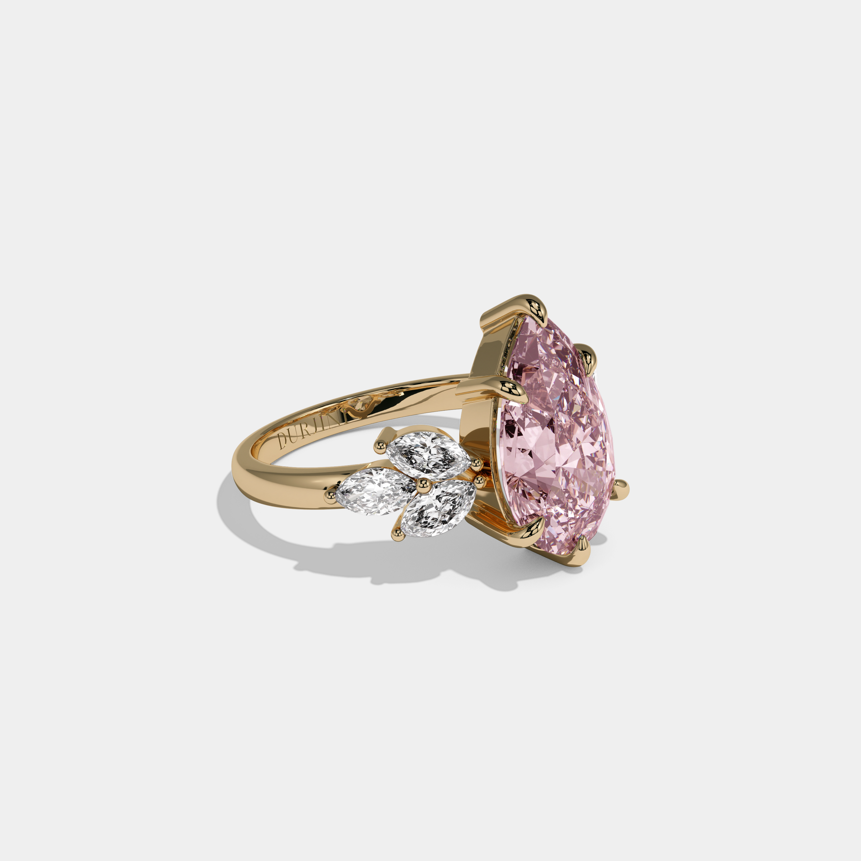 Charlotte Fancy Pink Pear Cut Diamond Plain Band With Marquise Cut Sides Engagement Ring 7ct 18K Yellow Gold