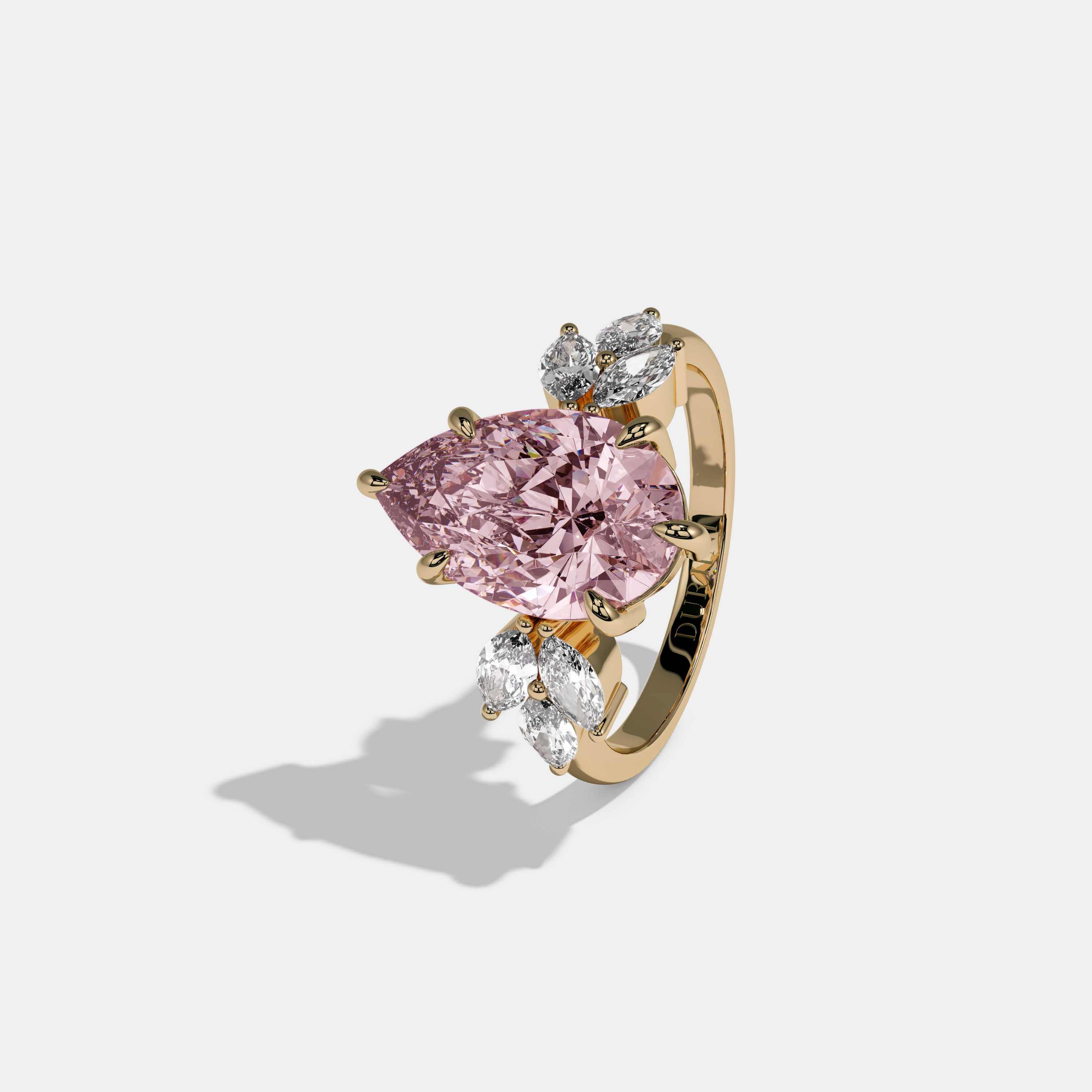 Charlotte Fancy Pink Pear Cut Diamond Plain Band With Marquise Cut Sides Engagement Ring 7ct 18K Yellow Gold
