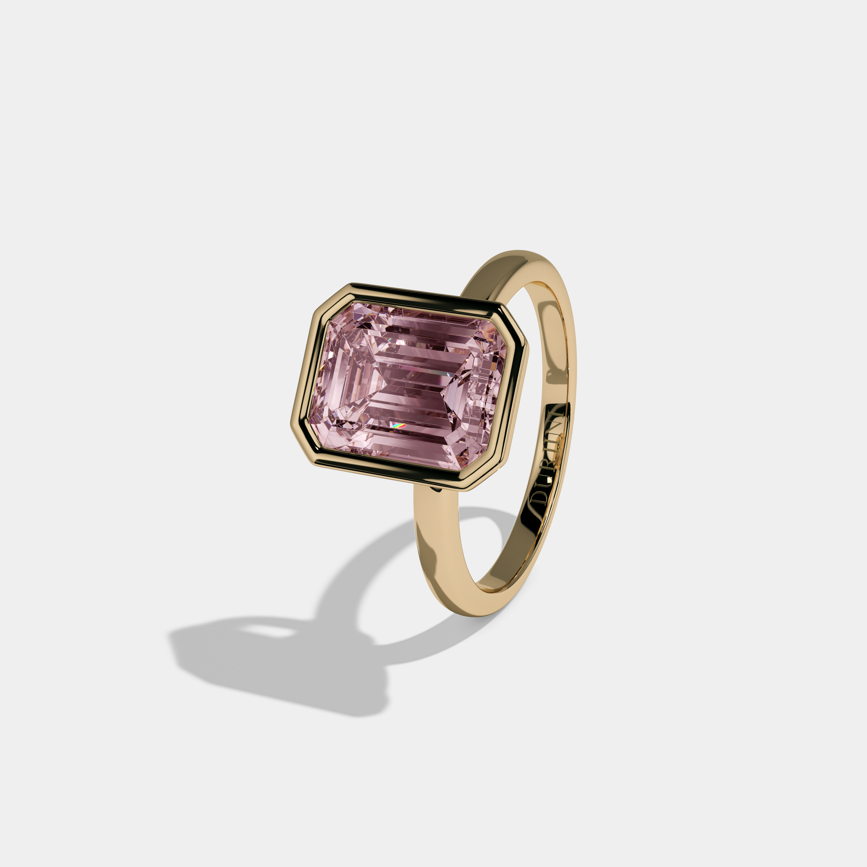 Charlotte Fancy Pink Emerald Cut Diamond Plain Band Bezel Engagement Ring 5ct 18K Yellow Gold