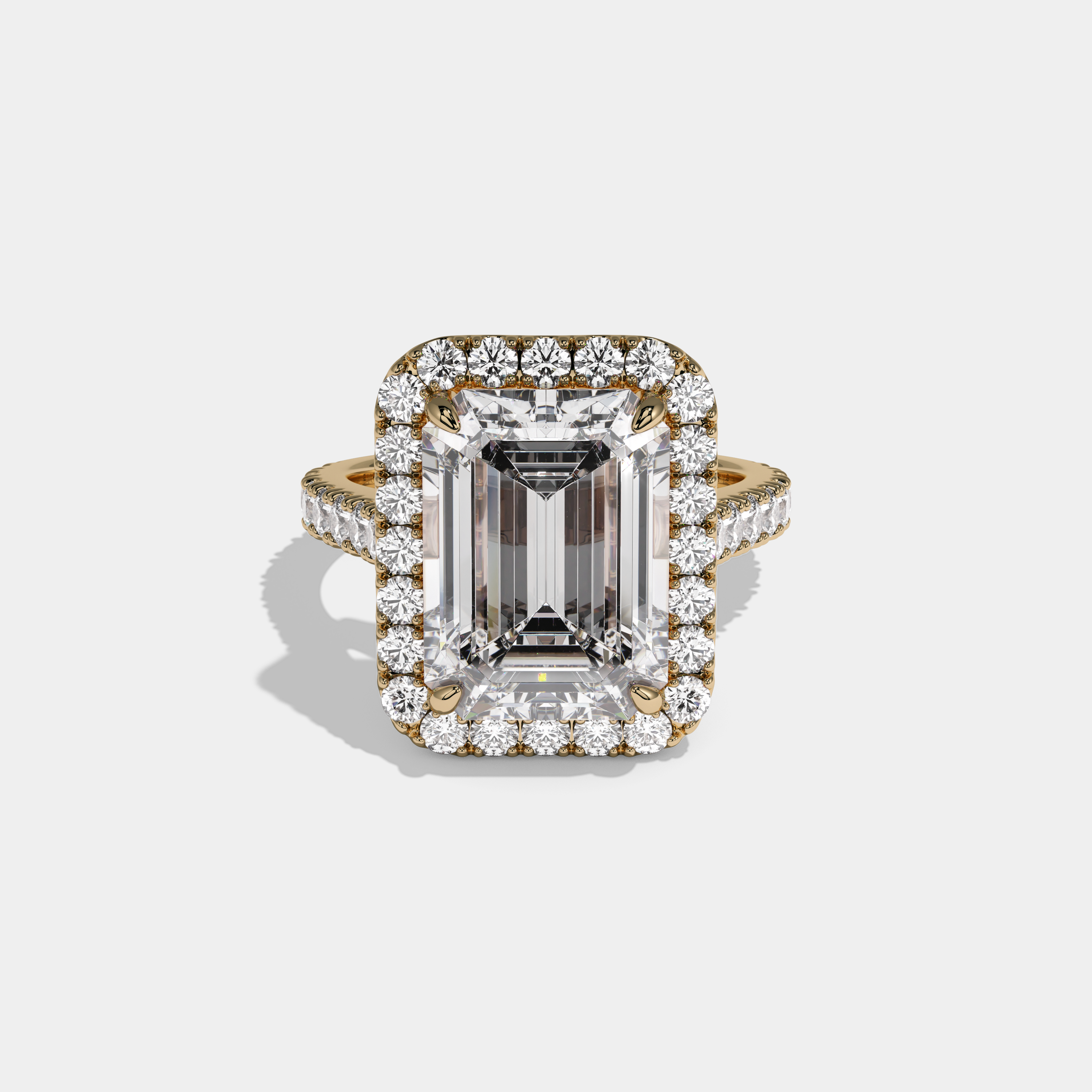 Jane Emerald Cut Diamond Halo Diamond Band Engagement Ring 10ct 18K Yellow Gold