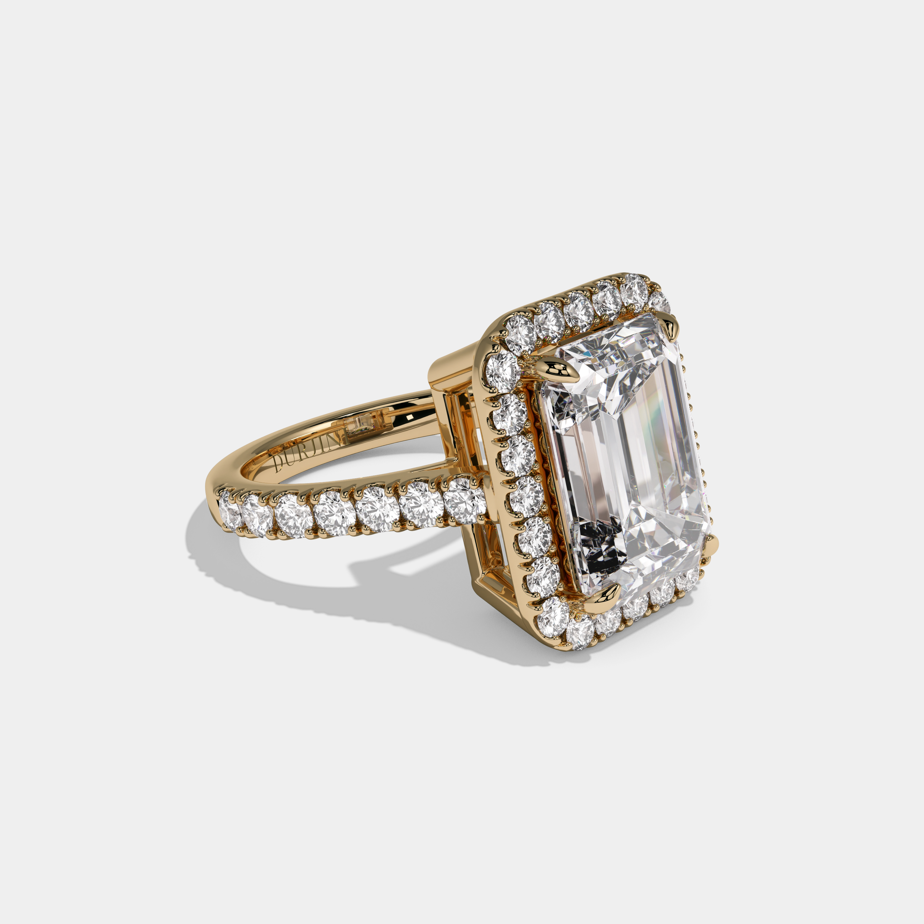 Jane Emerald Cut Diamond Halo Diamond Band Engagement Ring 10ct 18K Yellow Gold