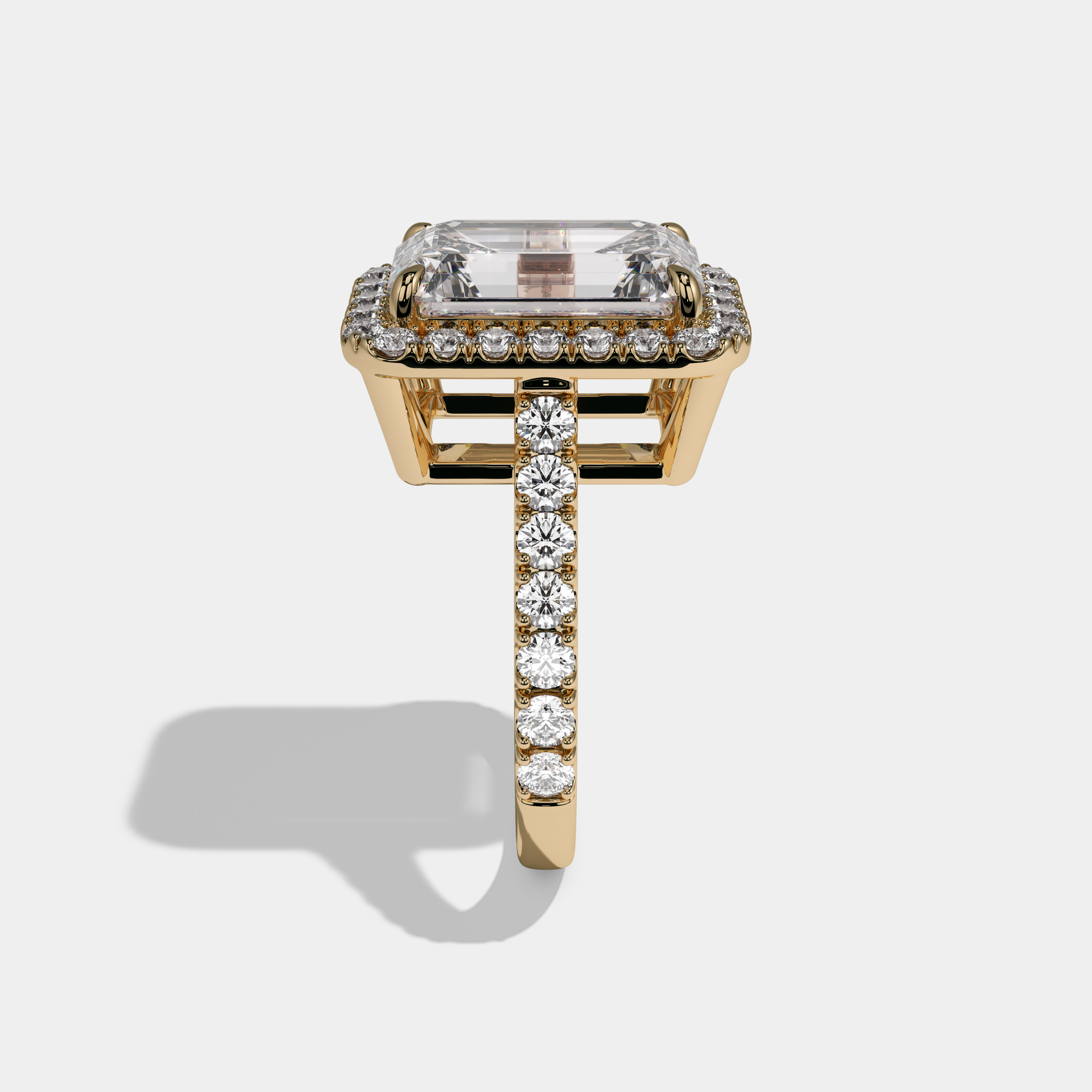 Jane Emerald Cut Diamond Halo Diamond Band Engagement Ring 10ct 18K Yellow Gold