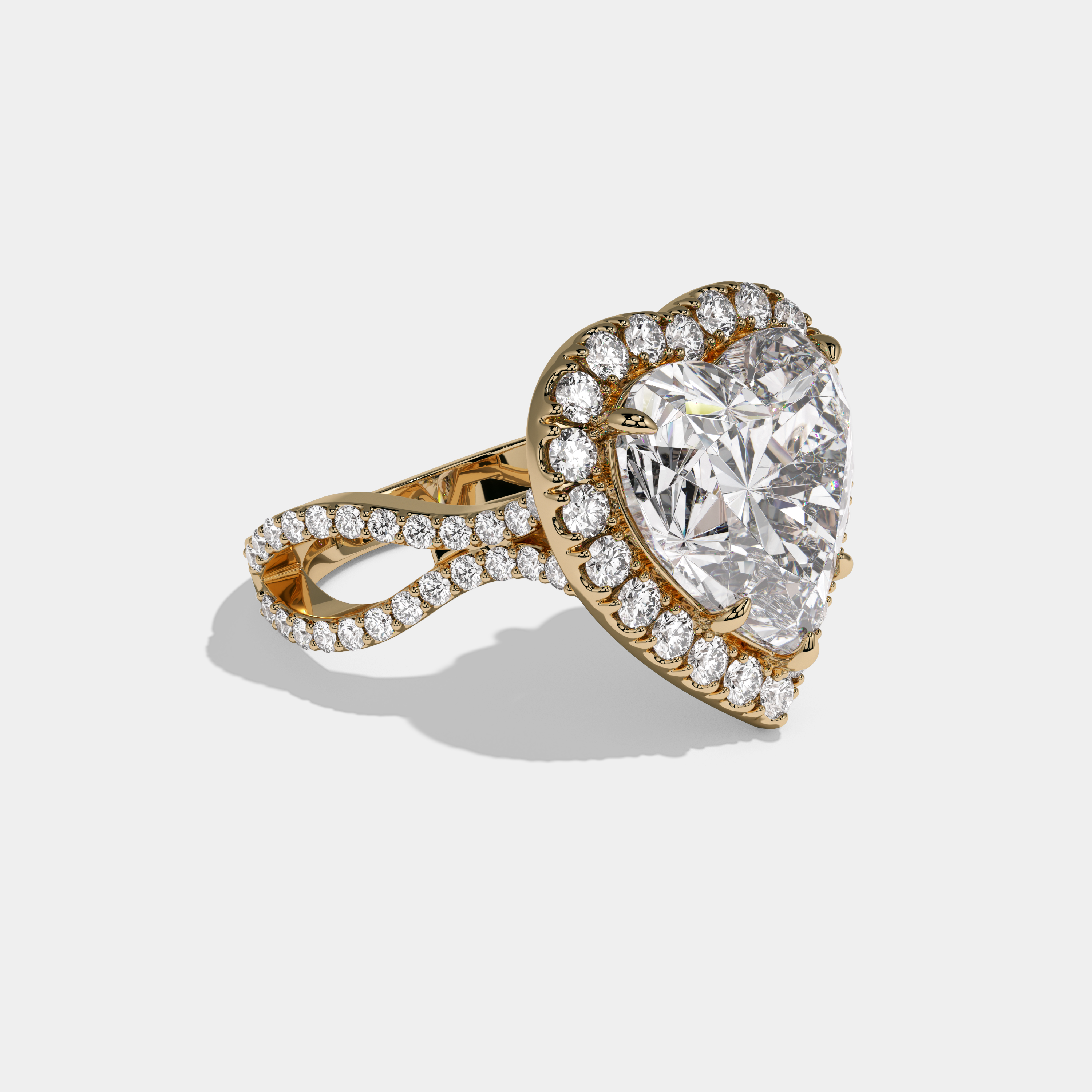 Elizabeth Heart Cut Diamond Halo Diamond Band Engagement Ring 10ct 18K Yellow Gold