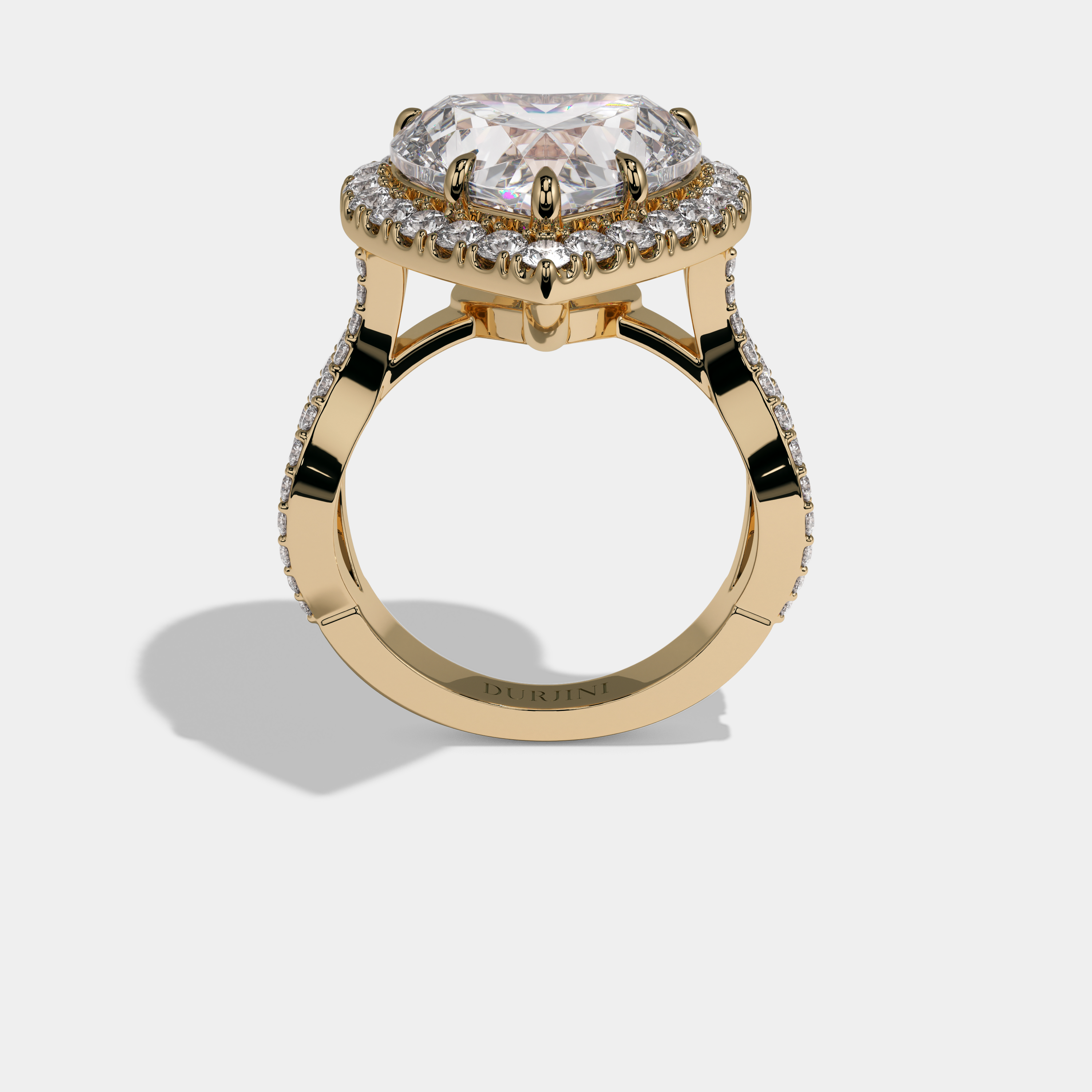 Elizabeth Heart Cut Diamond Halo Diamond Band Engagement Ring 10ct 18K Yellow Gold