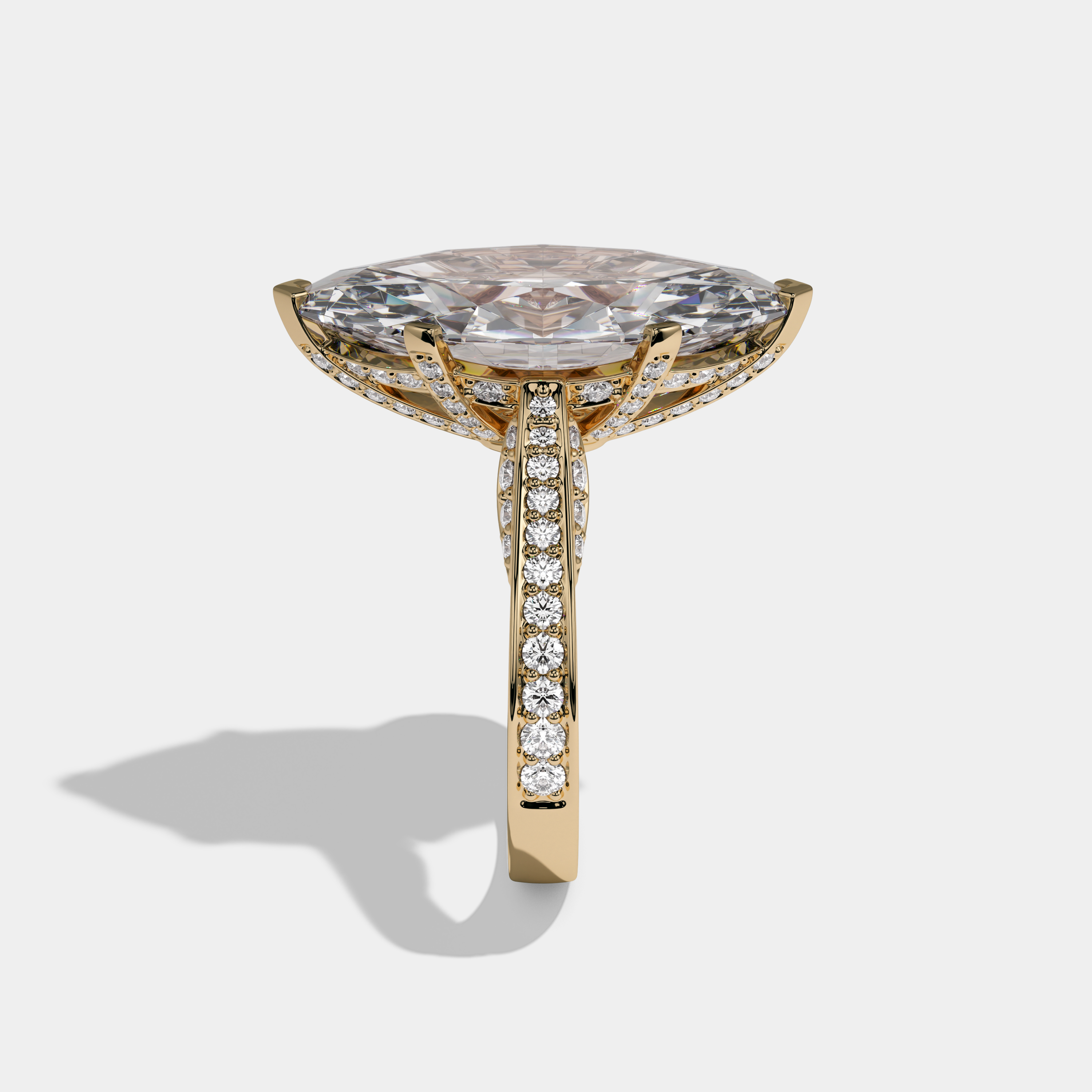 Elizabeth Marquise Cut Diamond Halo Diamond Band Engagement Ring 10ct 18K Yellow Gold