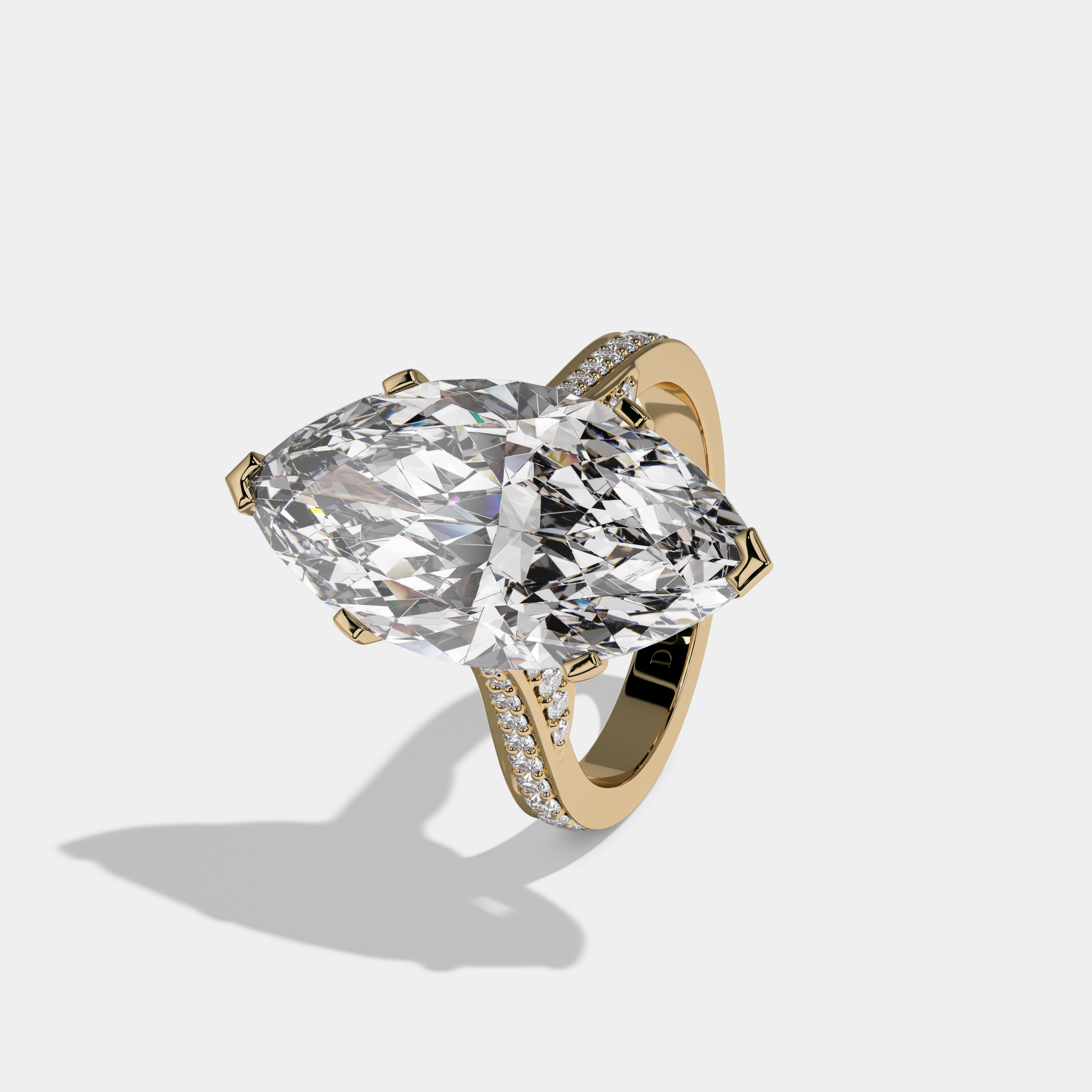 Elizabeth Marquise Cut Diamond Halo Diamond Band Engagement Ring 10ct 18K Yellow Gold