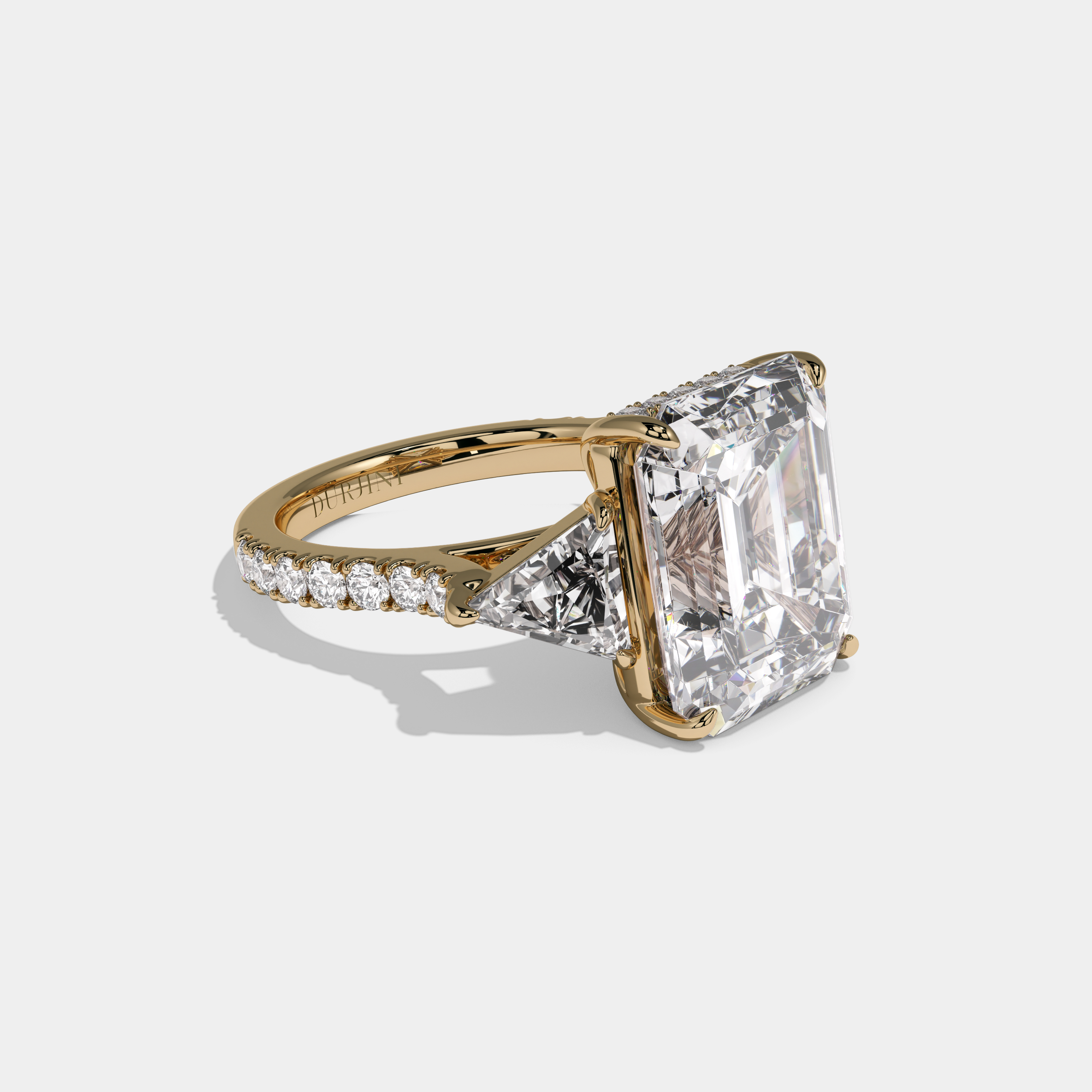 Leonora Emerald Cut Diamond Halo With Triangle Sides Engagement Ring 10ct 18K Yellow Gold