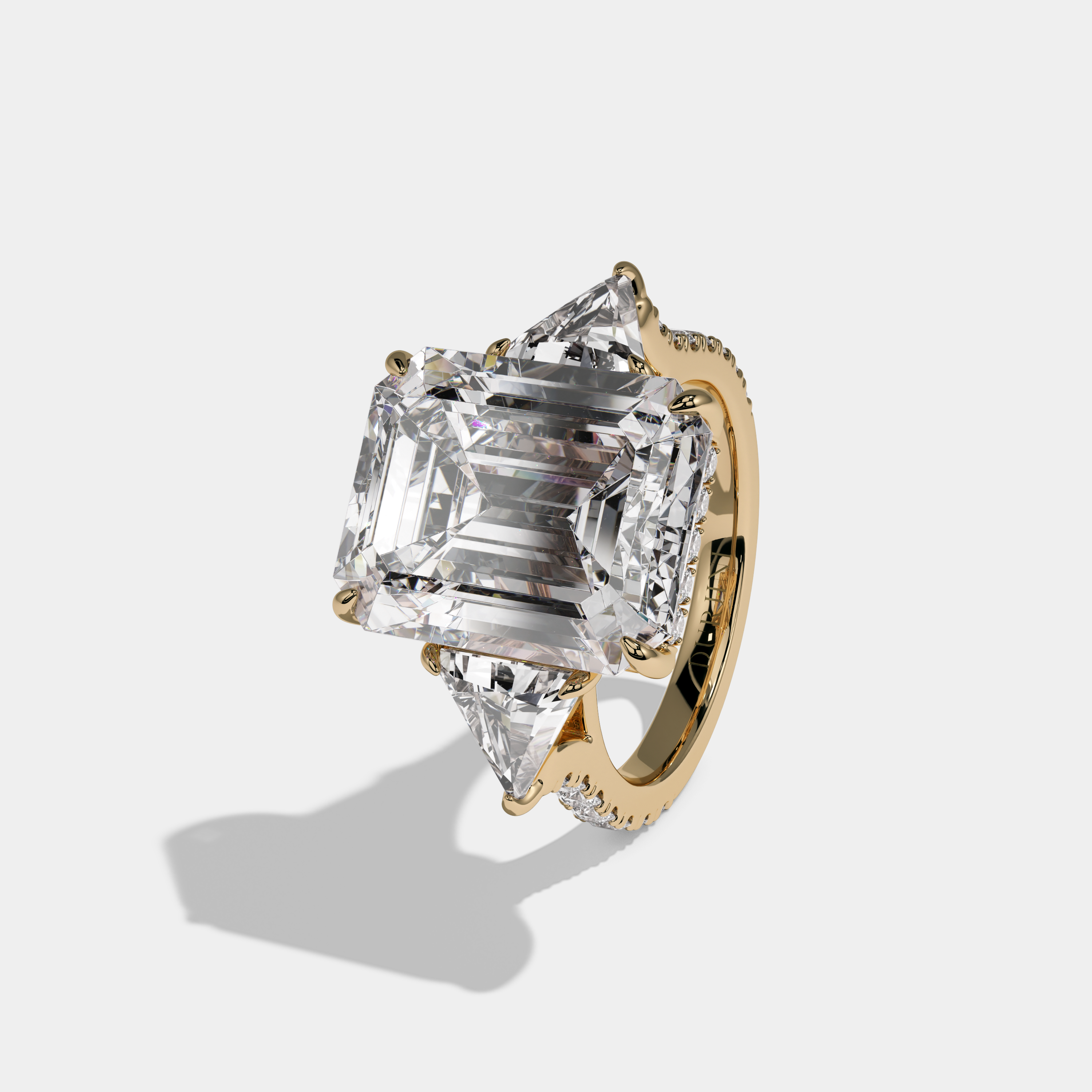 Leonora Emerald Cut Diamond Halo With Triangle Sides Engagement Ring 10ct 18K Yellow Gold