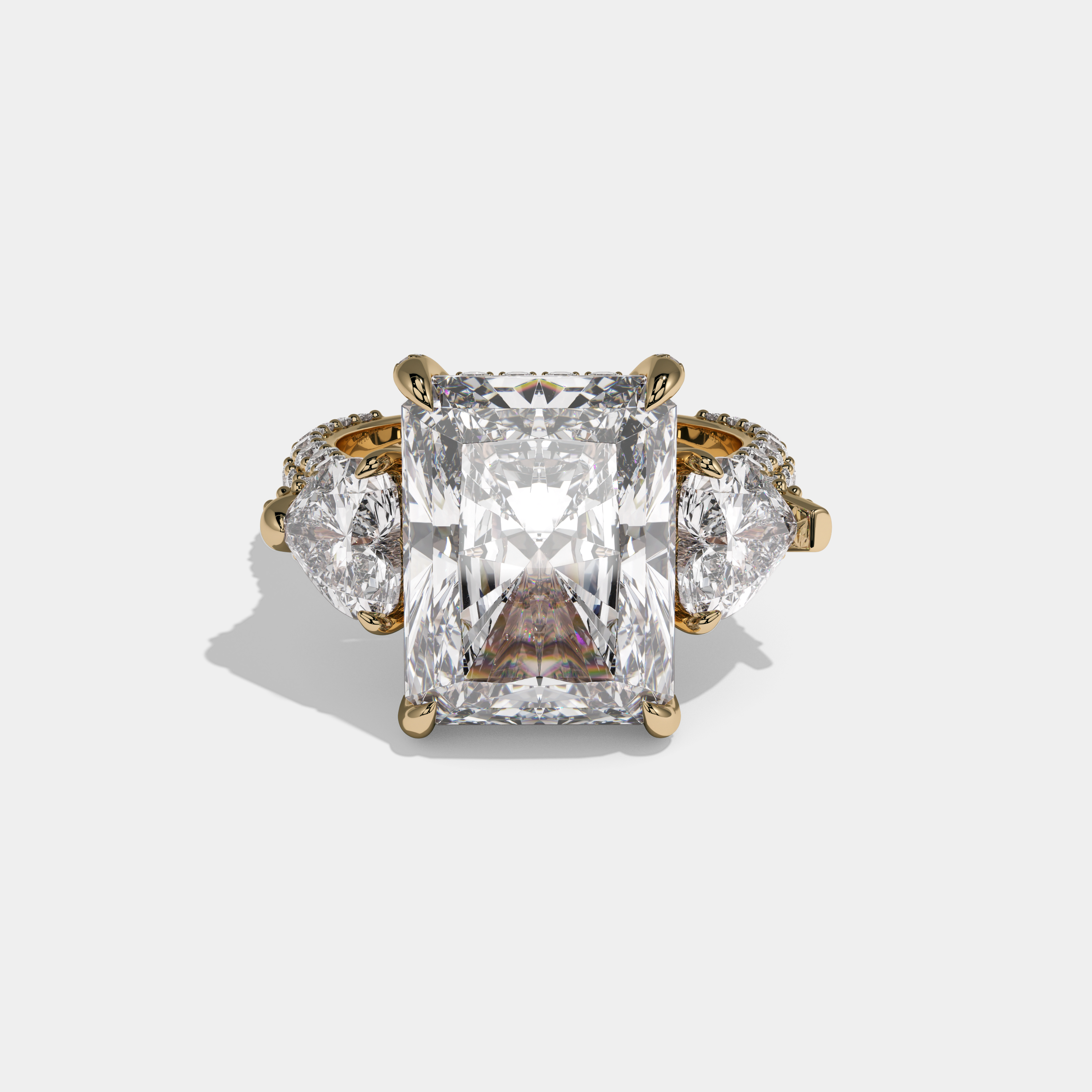 Victoria Radiant Cut Diamond Halo With Heart Sides Engagement Ring 10ct 18k Yellow Gold