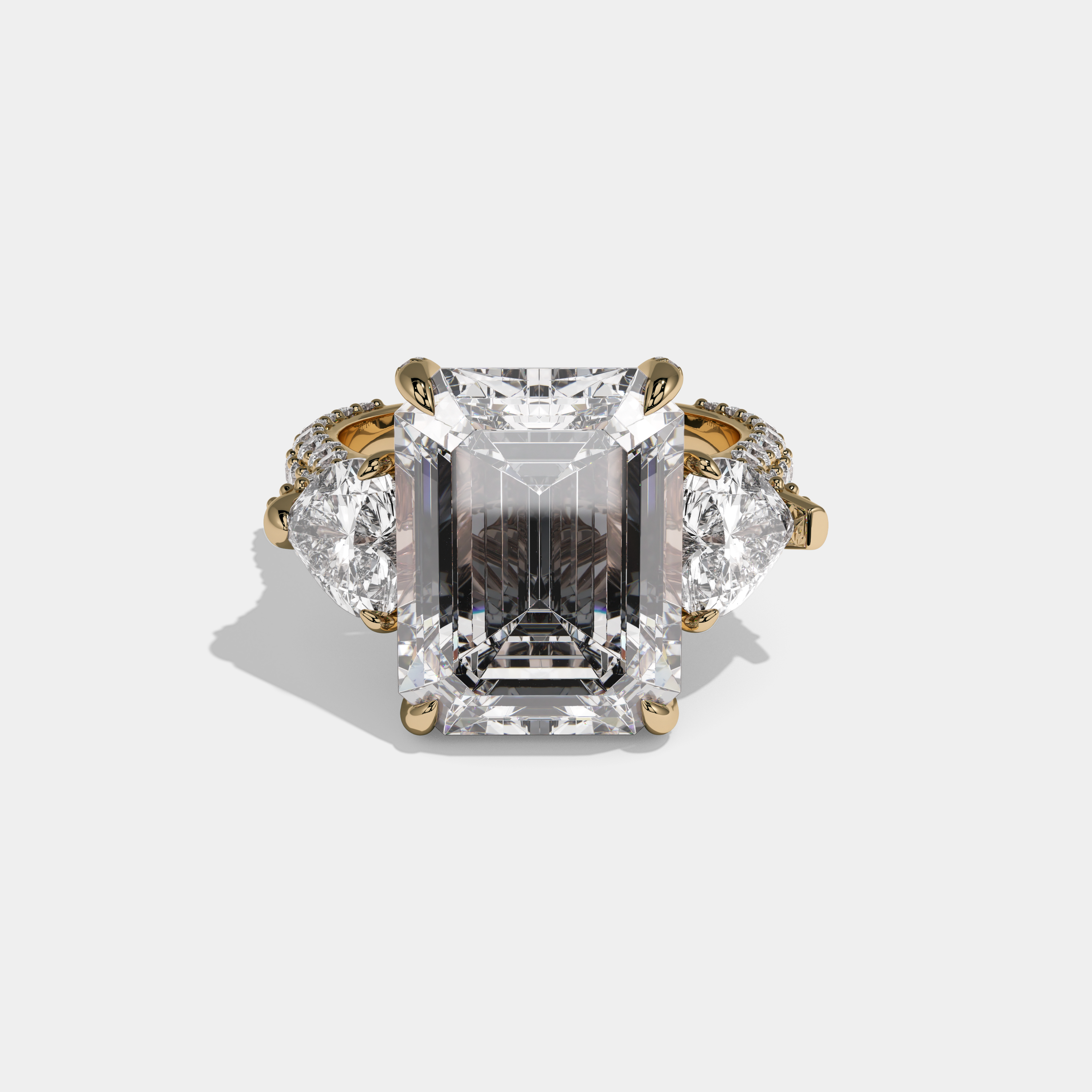 Juliana Emerald Cut Diamond Halo With Brilliant Cut Heart Sides Engagement Ring 10ct 18K Yellow Gold