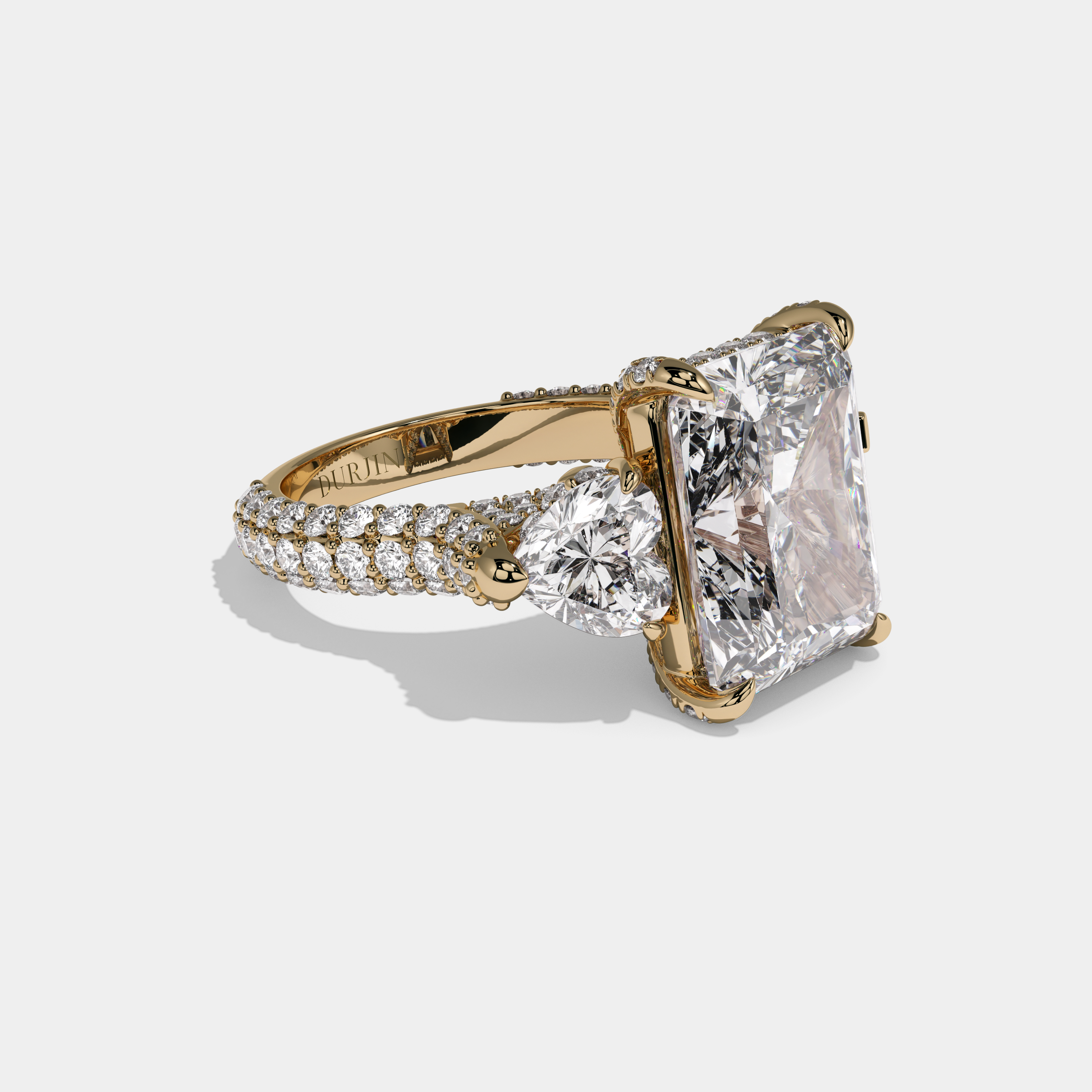 Victoria Radiant Cut Diamond Halo With Heart Sides Engagement Ring 10ct 18k Yellow Gold