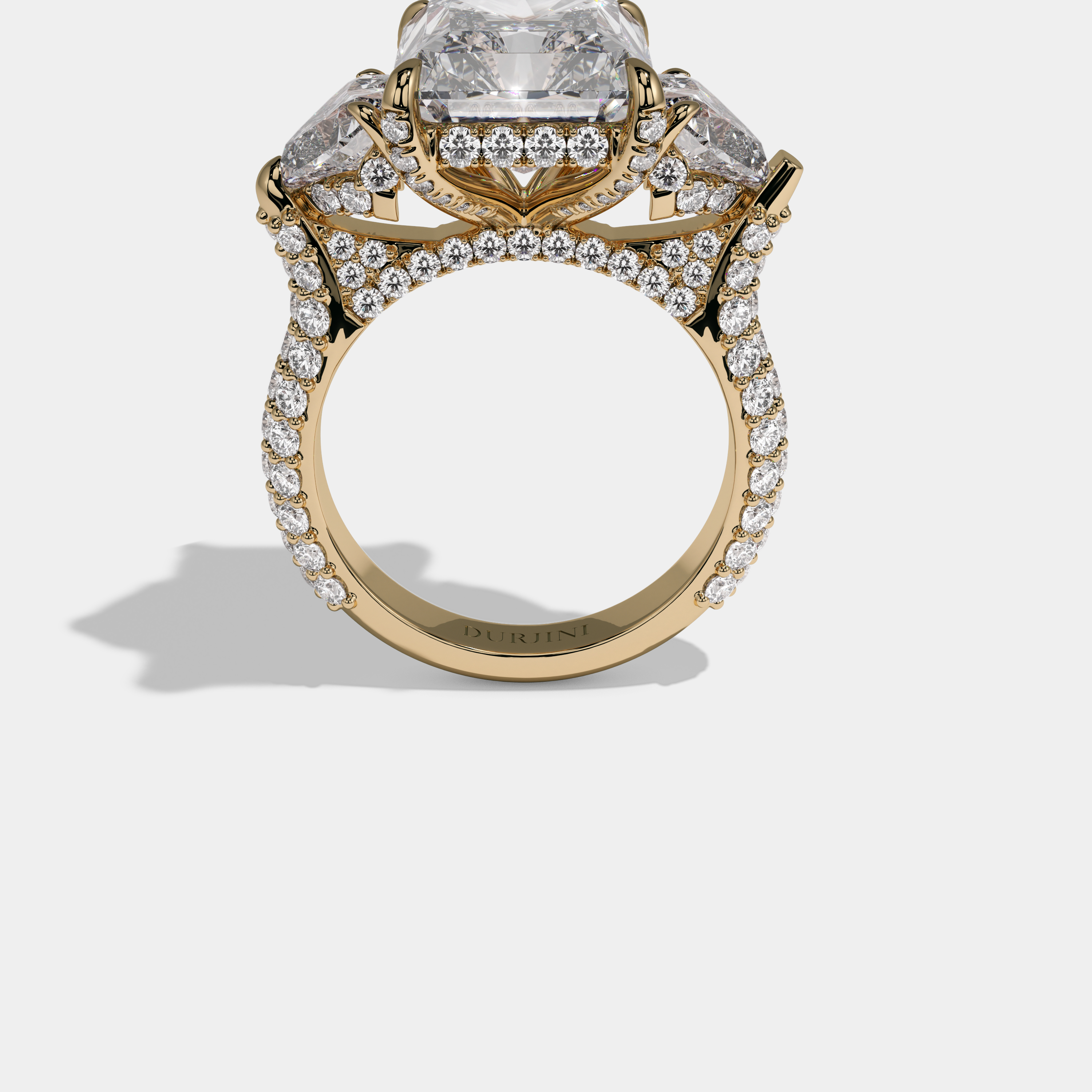 Victoria Radiant Cut Diamond Halo With Heart Sides Engagement Ring 10ct 18k Yellow Gold