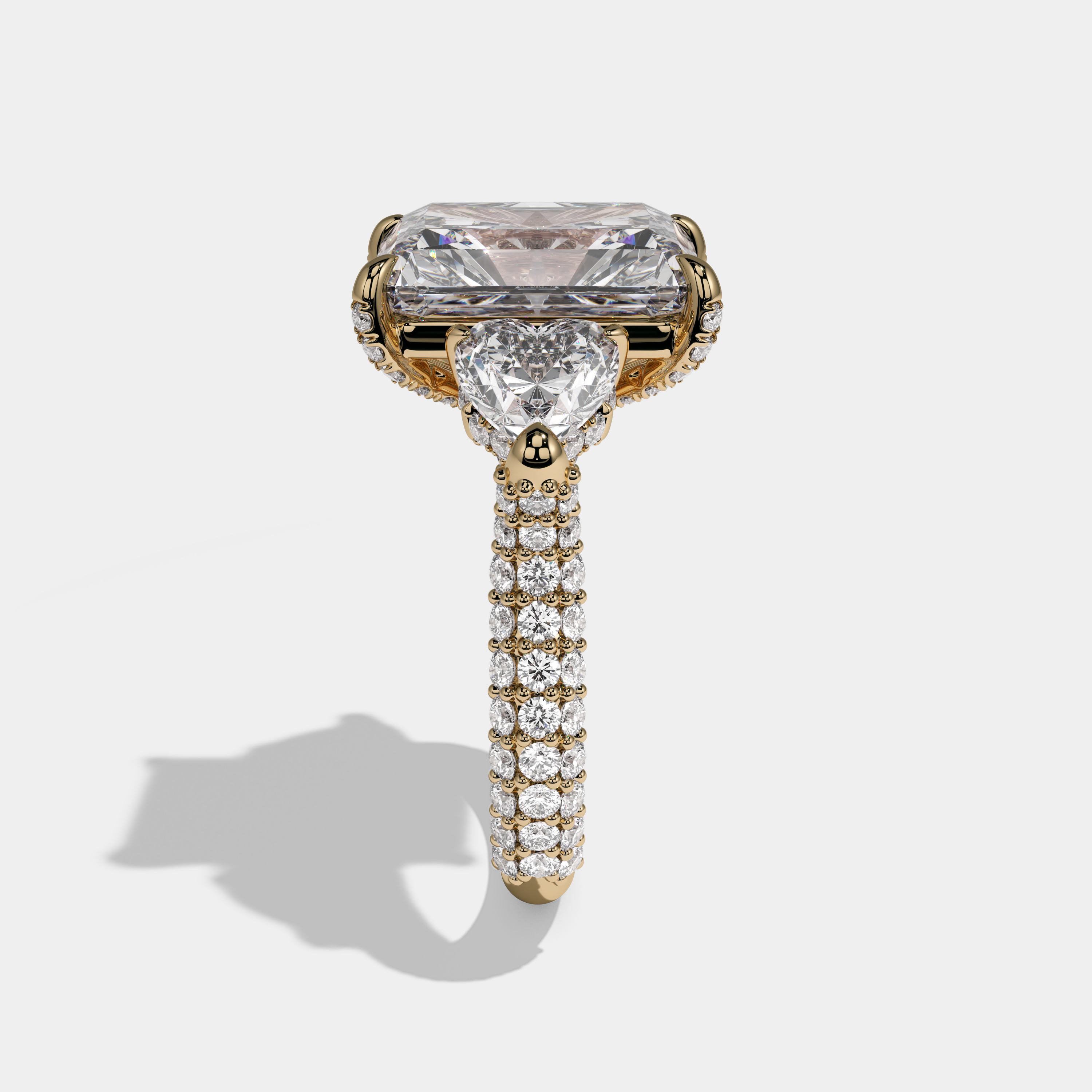 Victoria Radiant Cut Diamond Halo With Heart Sides Engagement Ring 10ct 18k Yellow Gold