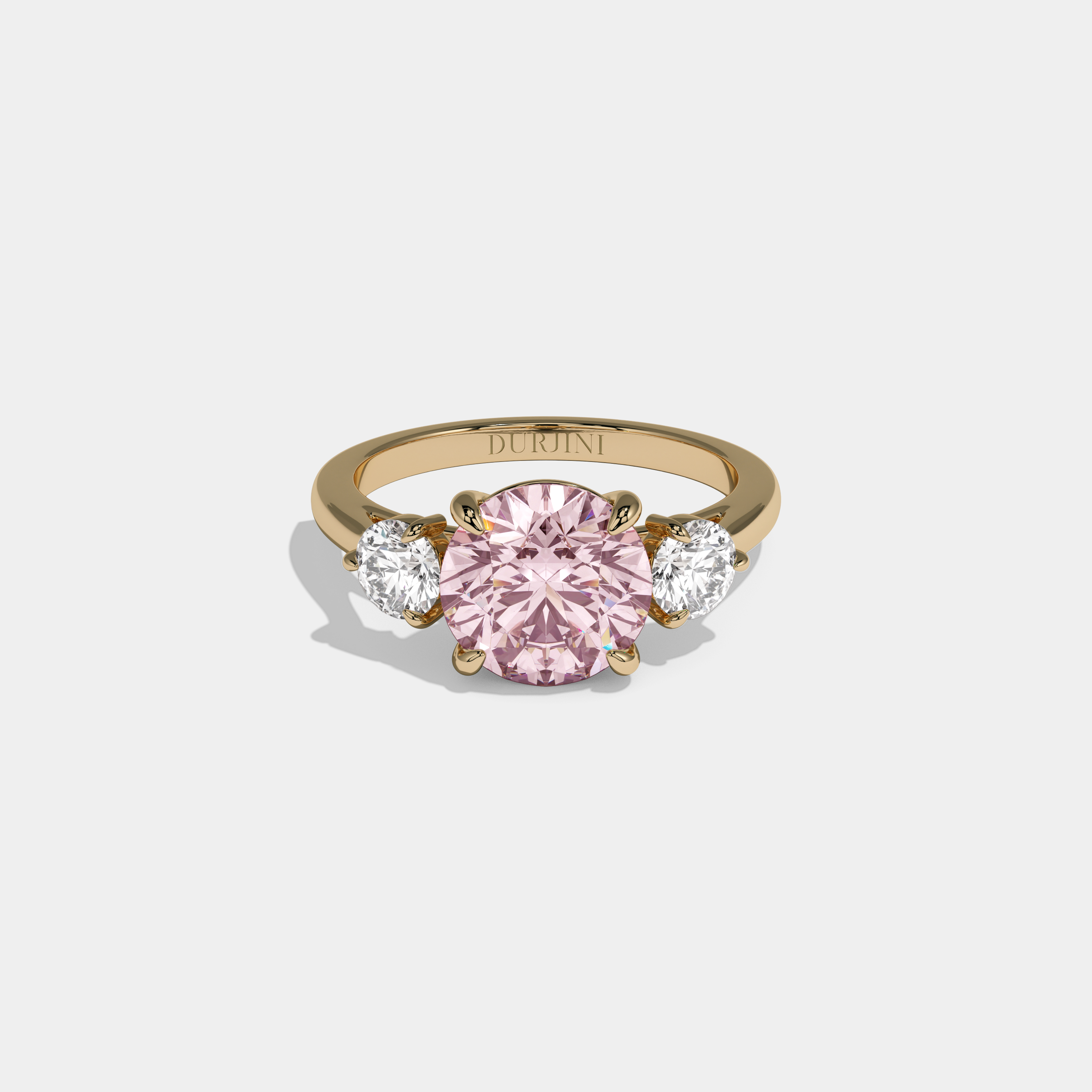Catherine Fancy Pink Round Brilliant Cut Diamond Plain Band With Round Cut Sides Engagement Ring 7ct 18K Yellow Gold