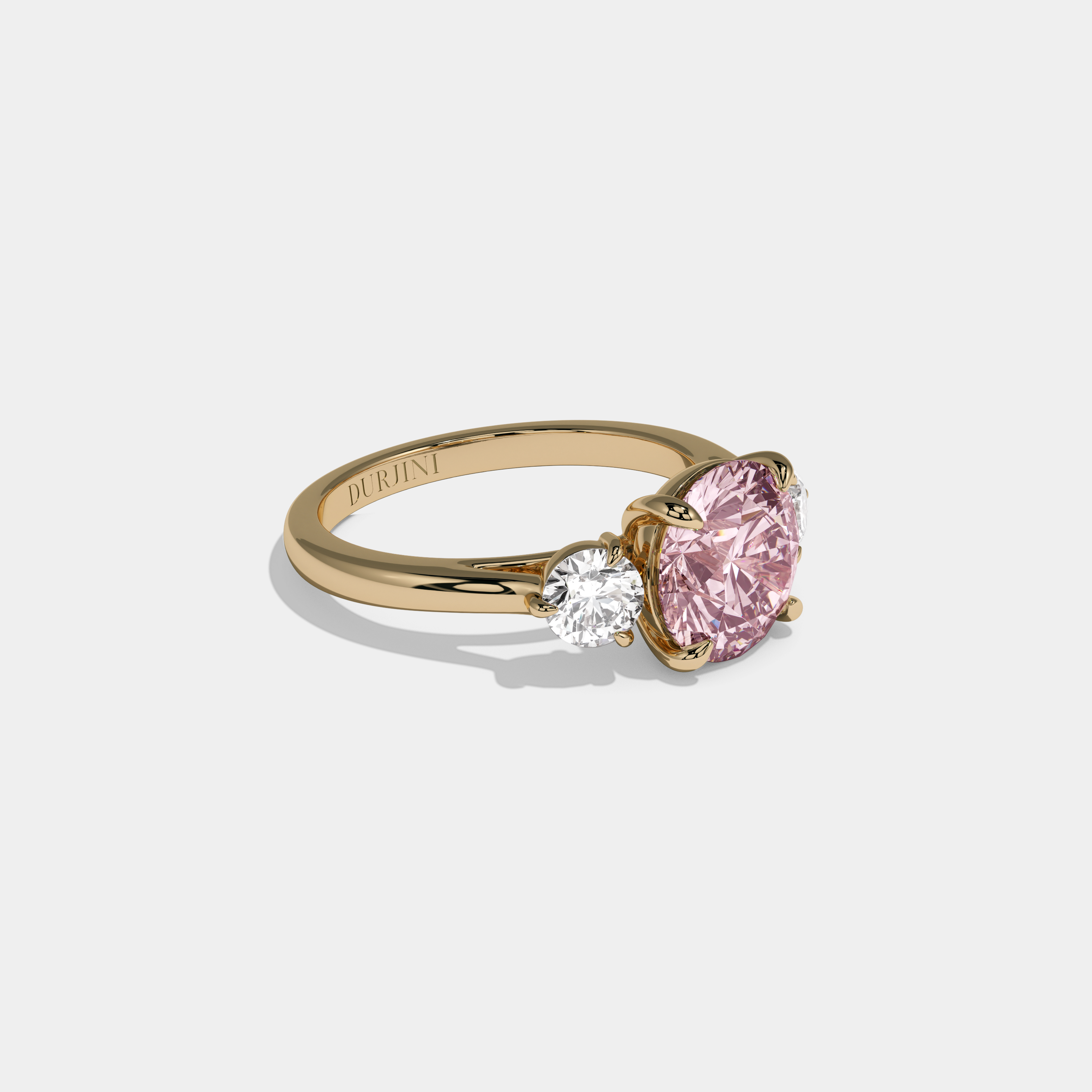 Catherine Fancy Pink Round Brilliant Cut Diamond Plain Band With Round Cut Sides Engagement Ring 7ct 18K Yellow Gold