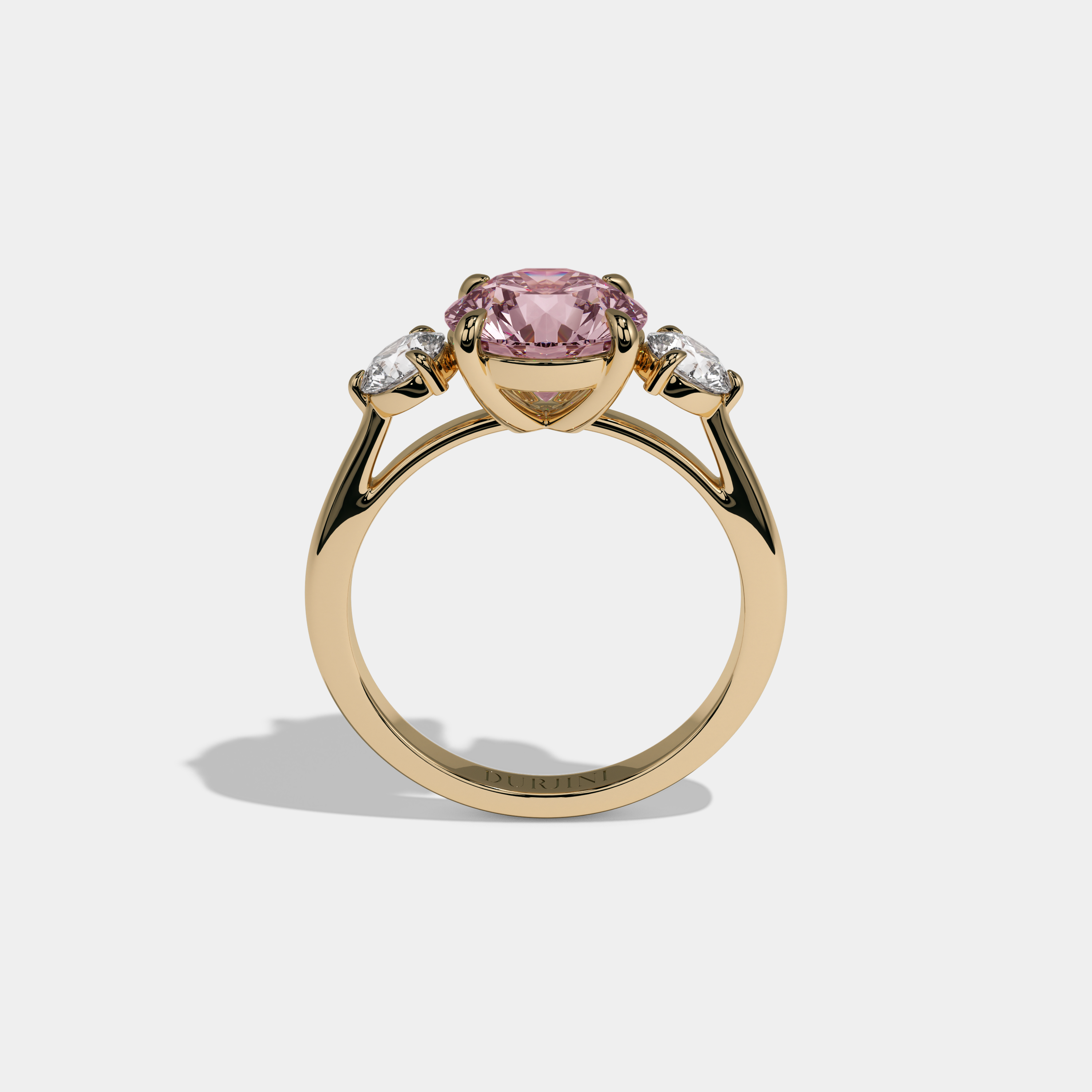 Catherine Fancy Pink Round Brilliant Cut Diamond Plain Band With Round Cut Sides Engagement Ring 7ct 18K Yellow Gold