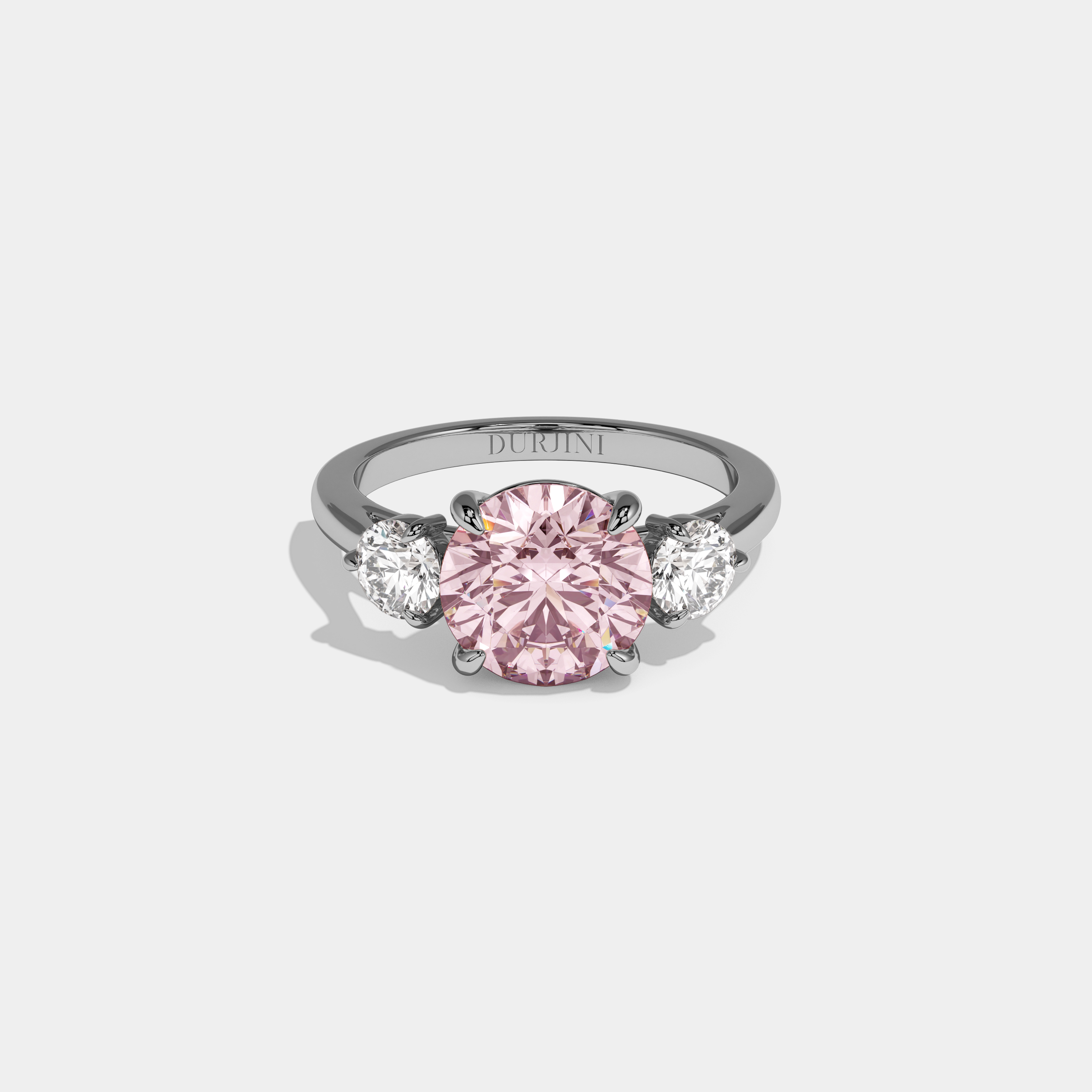 Alexandra Fancy Pink Round Brilliant Cut Diamond Plain Band With Round Cut Sides Engagement Ring 7ct 18K White Gold