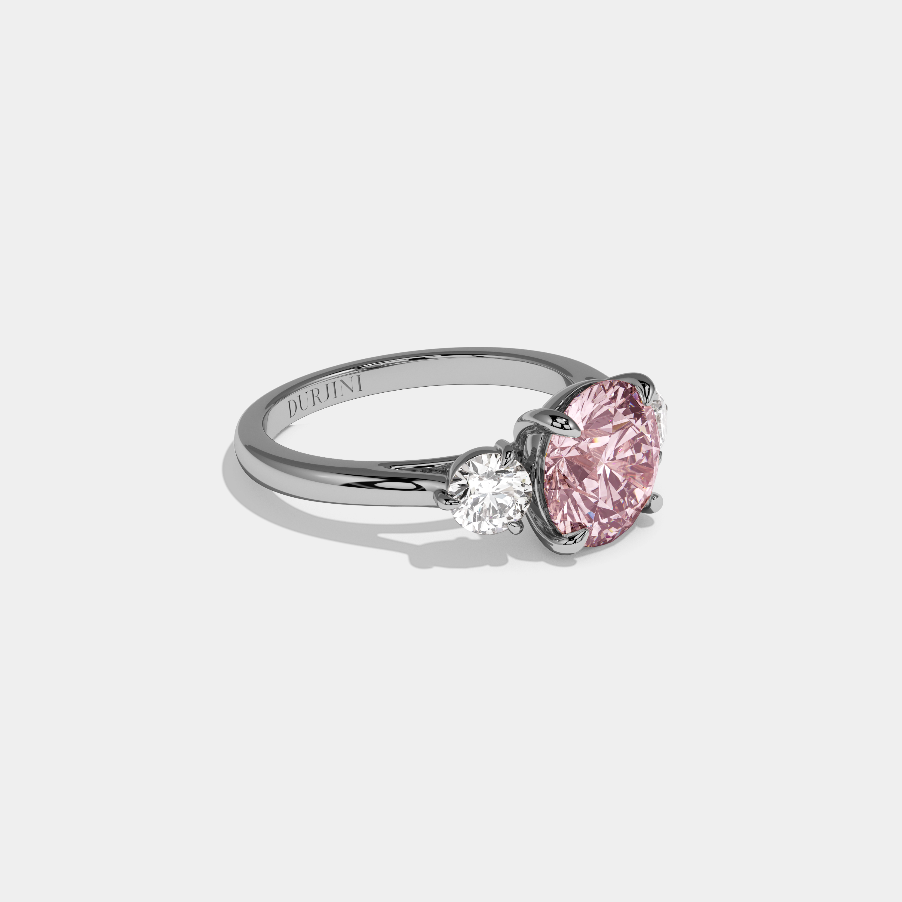 Alexandra Fancy Pink Round Brilliant Cut Diamond Plain Band With Round Cut Sides Engagement Ring 7ct 18K White Gold