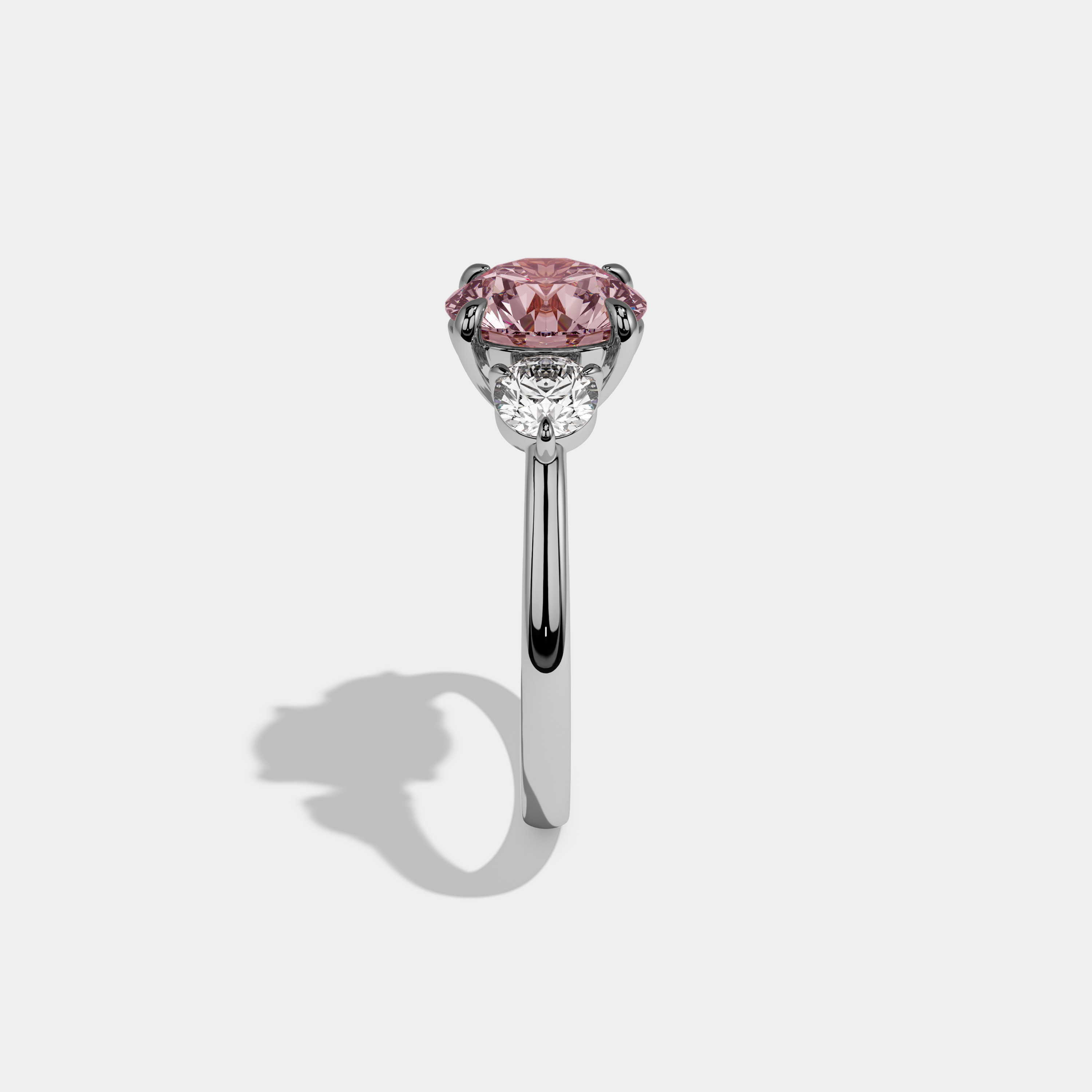 Alexandra Fancy Pink Round Brilliant Cut Diamond Plain Band With Round Cut Sides Engagement Ring 7ct 18K White Gold