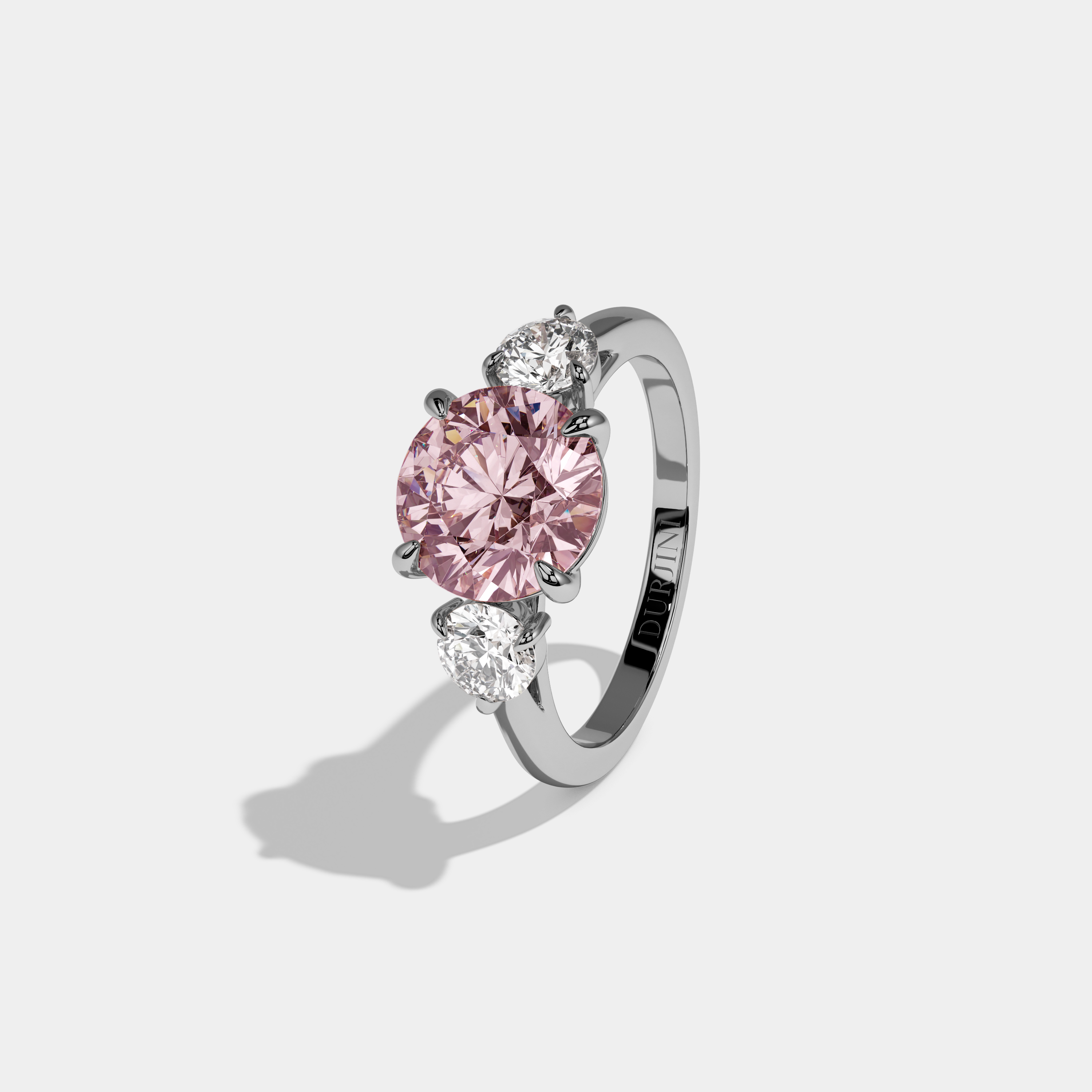 Alexandra Fancy Pink Round Brilliant Cut Diamond Plain Band With Round Cut Sides Engagement Ring 7ct 18K White Gold