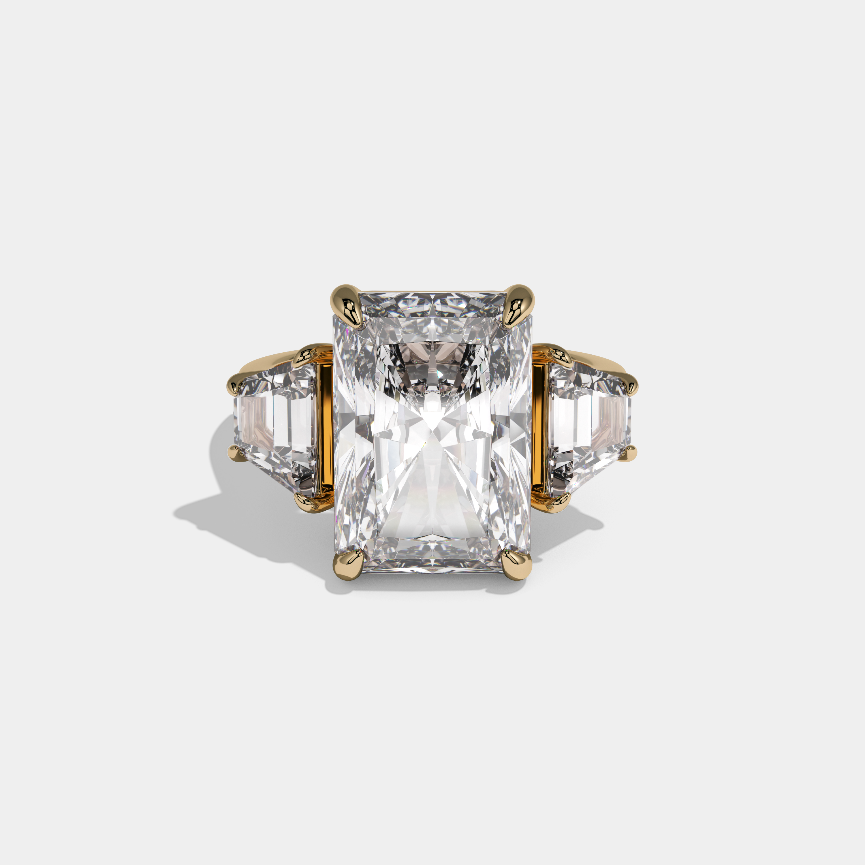 Victoria Radiant Cut Diamond Halo With Trapezoid Sides Diamond Band Engagement Ring 10ct 18k Yellow Gold