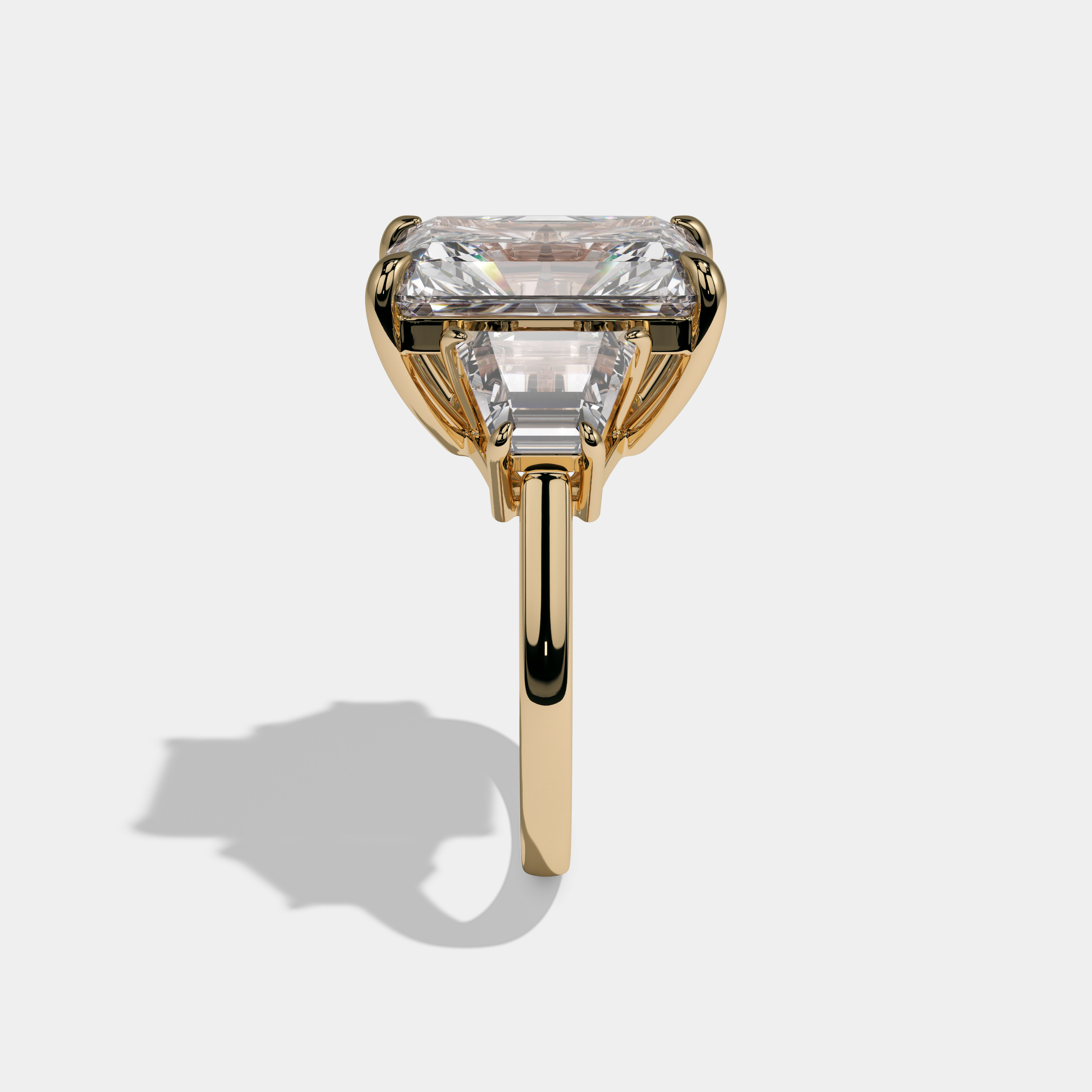 Victoria Radiant Cut Diamond Halo With Trapezoid Sides Diamond Band Engagement Ring 10ct 18k Yellow Gold