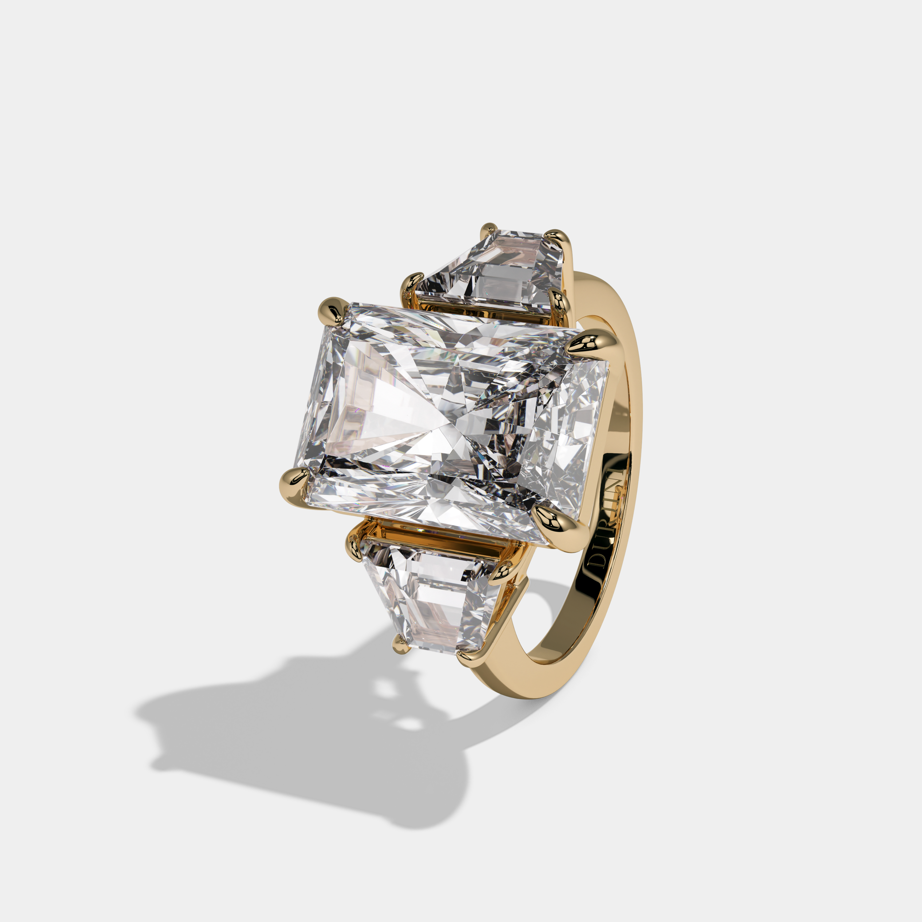 Victoria Radiant Cut Diamond Halo With Trapezoid Sides Diamond Band Engagement Ring 10ct 18k Yellow Gold