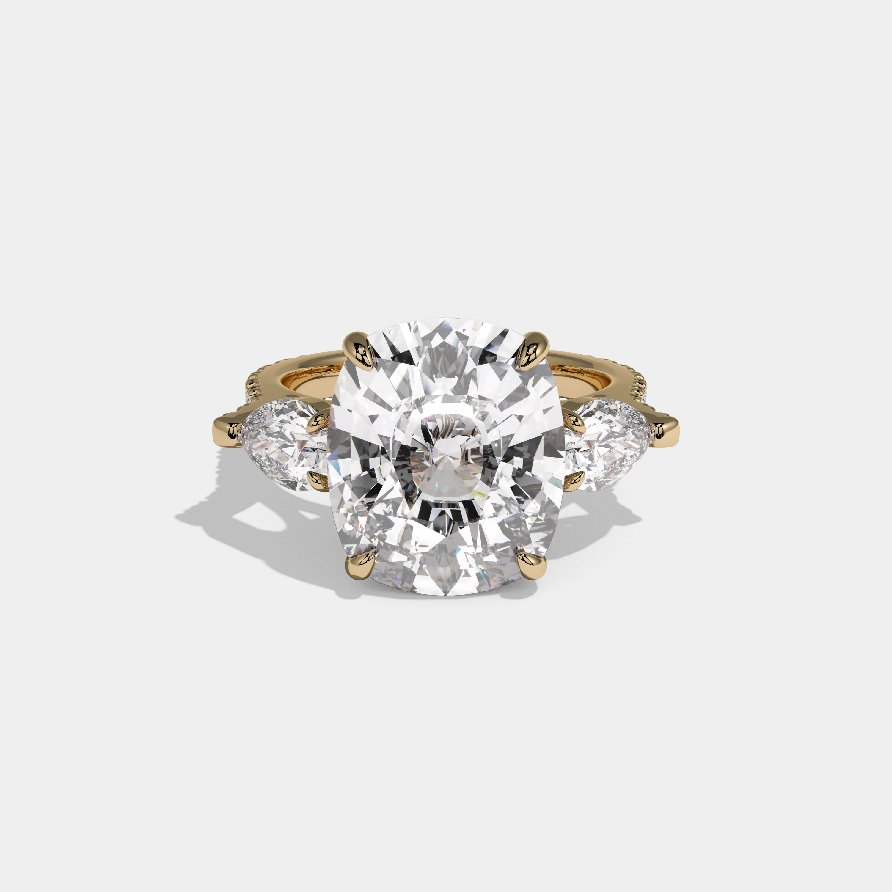 Charlotte Cushion Cut Diamond Halo With Pear Sides Engagement Ring 10ct 18k Yellow Gold