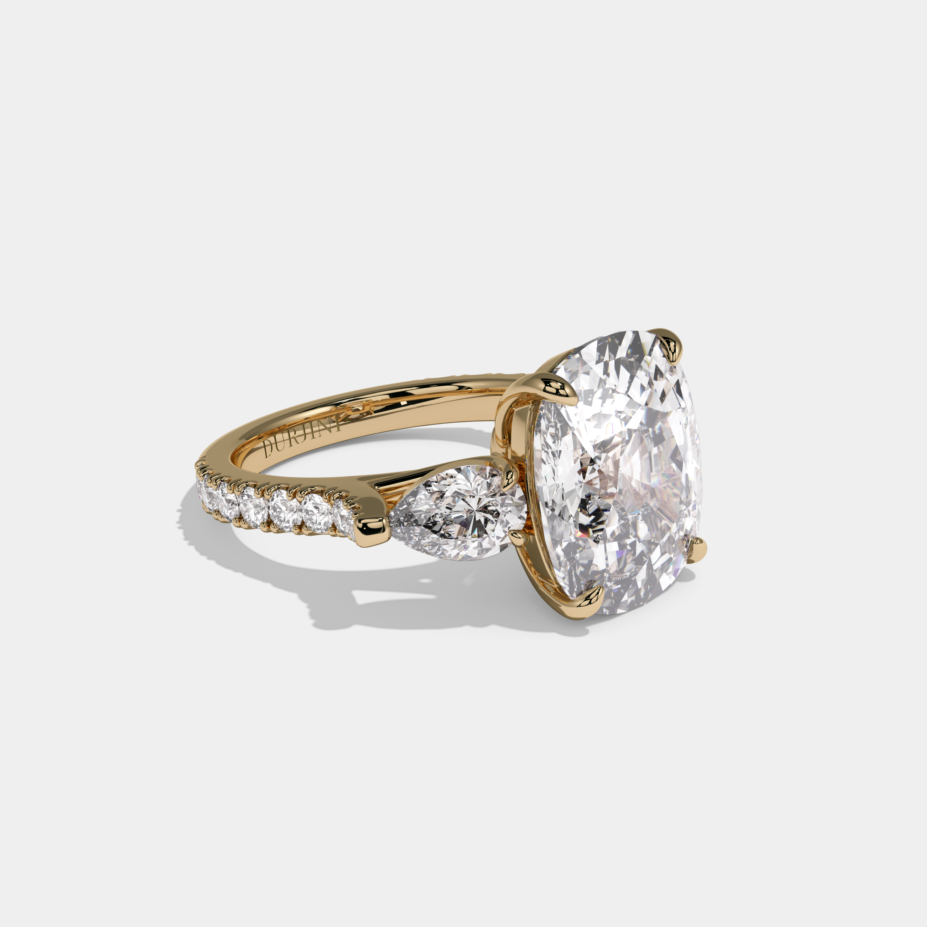 Charlotte Cushion Cut Diamond Halo With Pear Sides Engagement Ring 10ct 18k Yellow Gold
