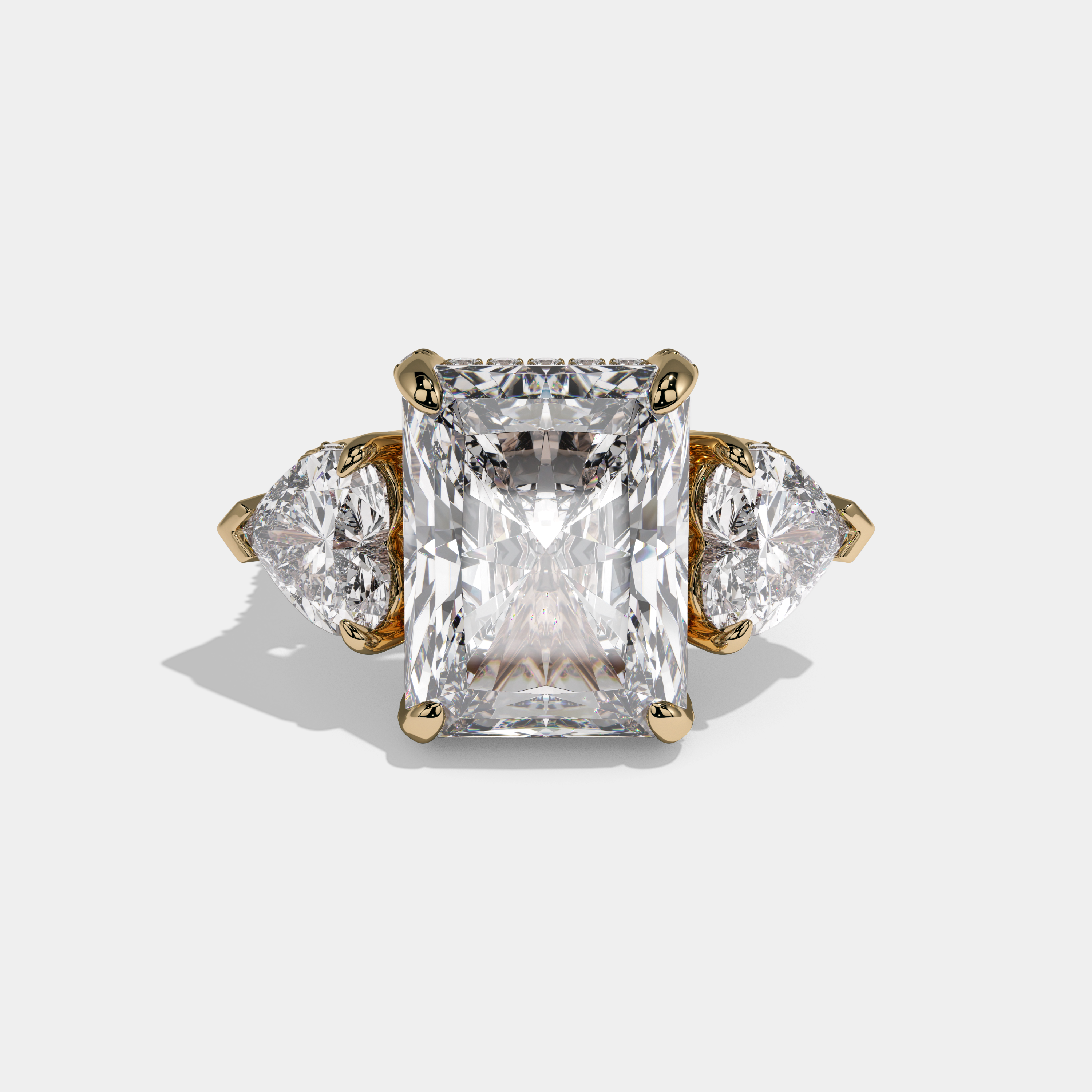 Diana Radiant Cut Diamond Halo With Heart Sides Engagement Ring 10ct 18k Yellow Gold