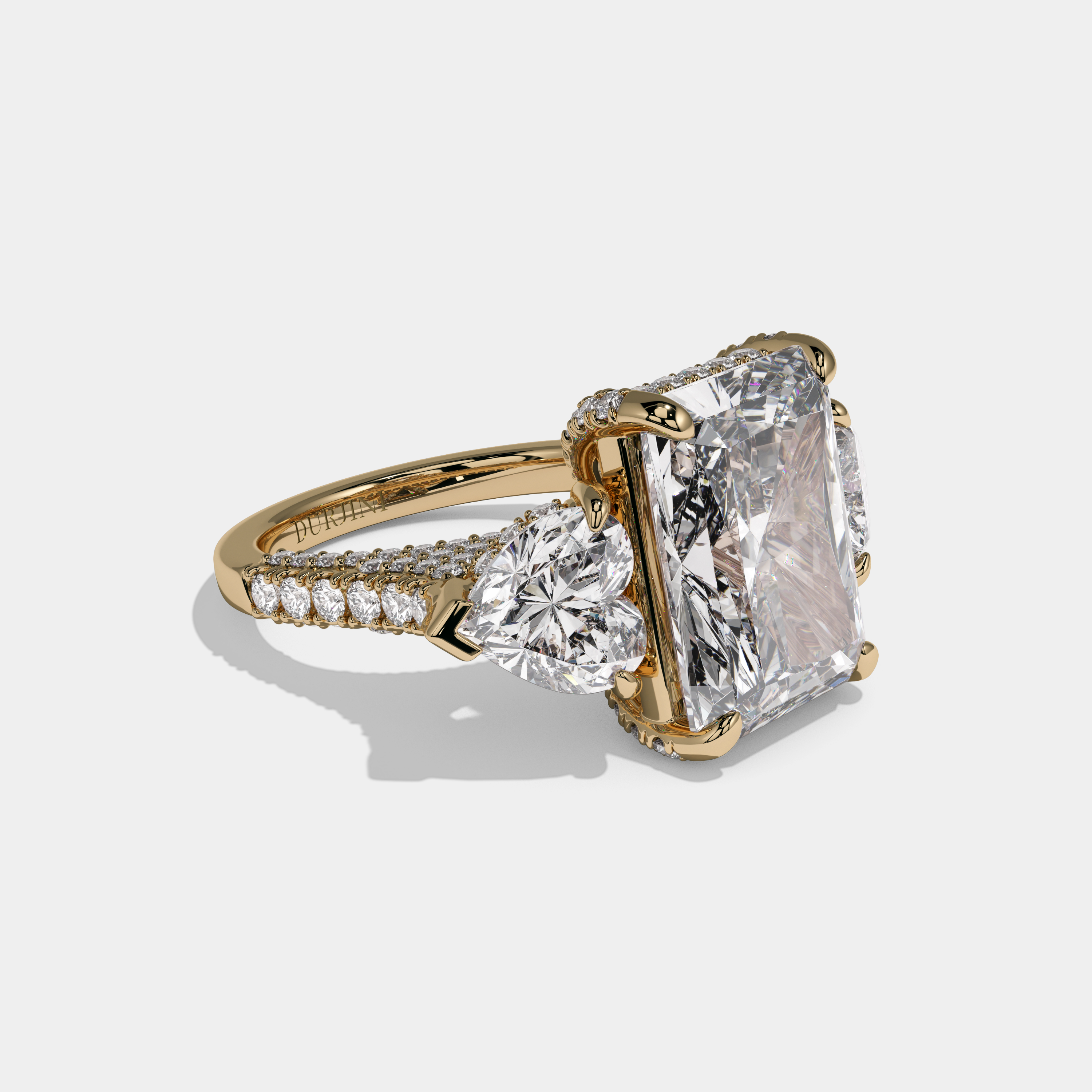 Diana Radiant Cut Diamond Halo With Heart Sides Engagement Ring 10ct 18k Yellow Gold