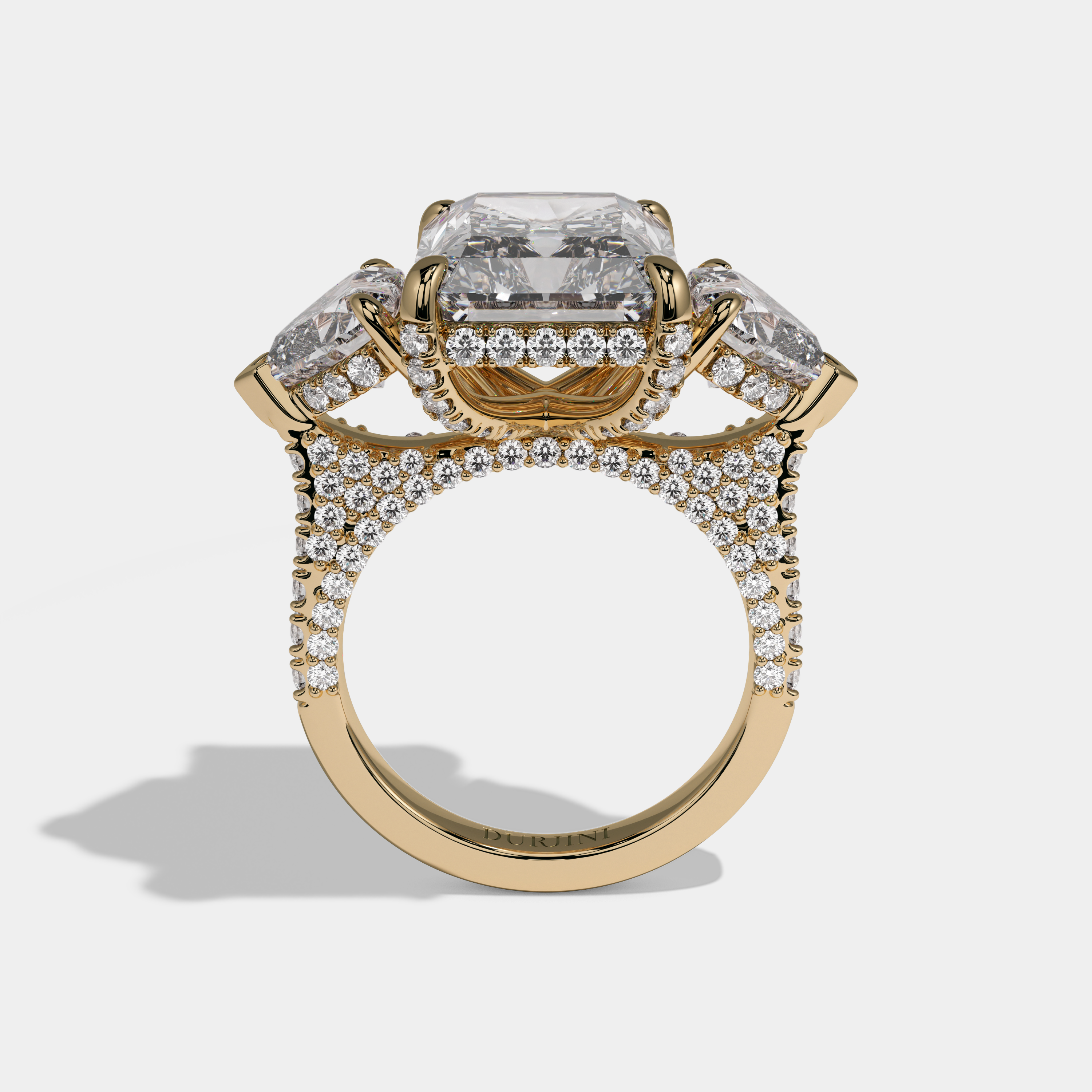 Diana Radiant Cut Diamond Halo With Heart Sides Engagement Ring 10ct 18k Yellow Gold
