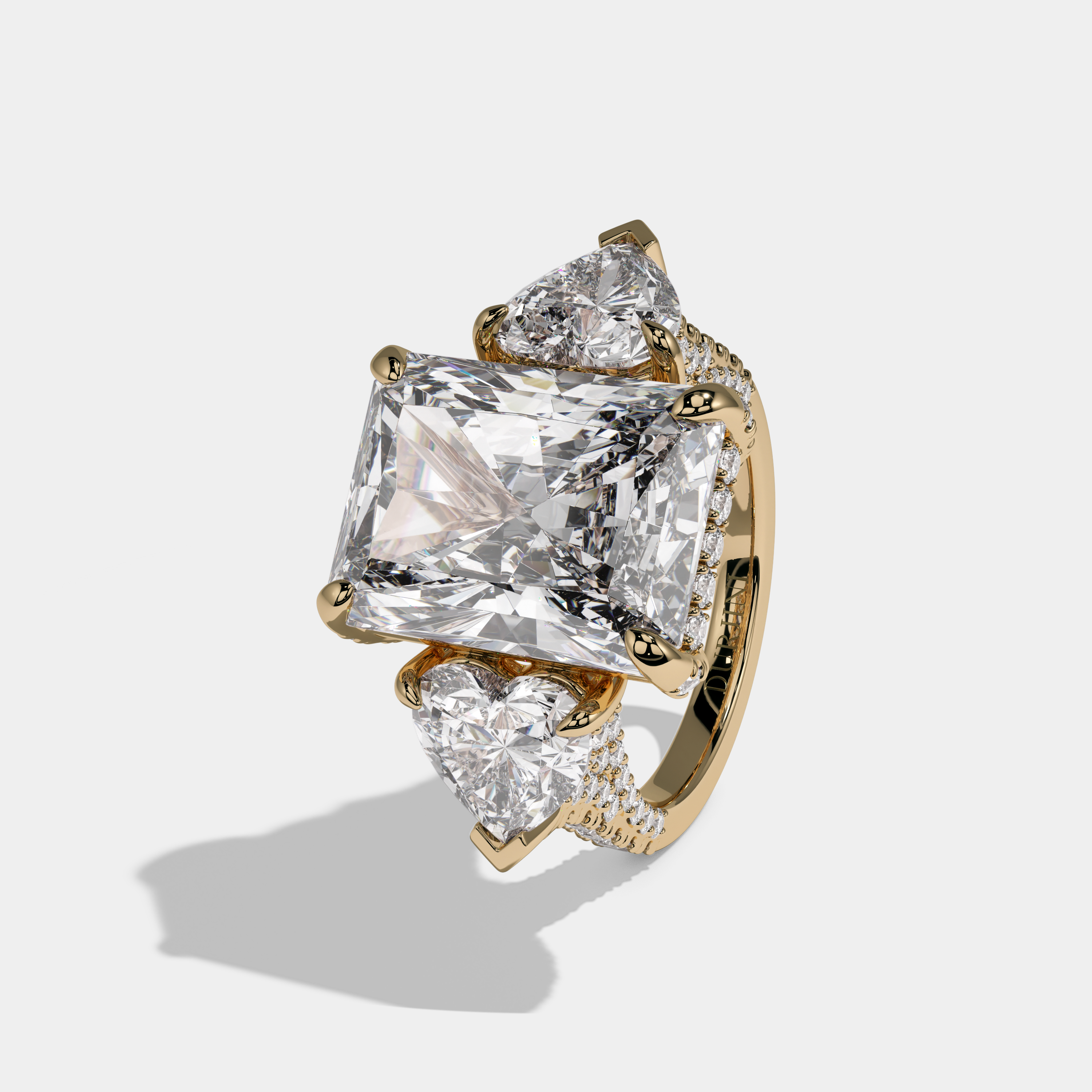 Diana Radiant Cut Diamond Halo With Heart Sides Engagement Ring 10ct 18k Yellow Gold