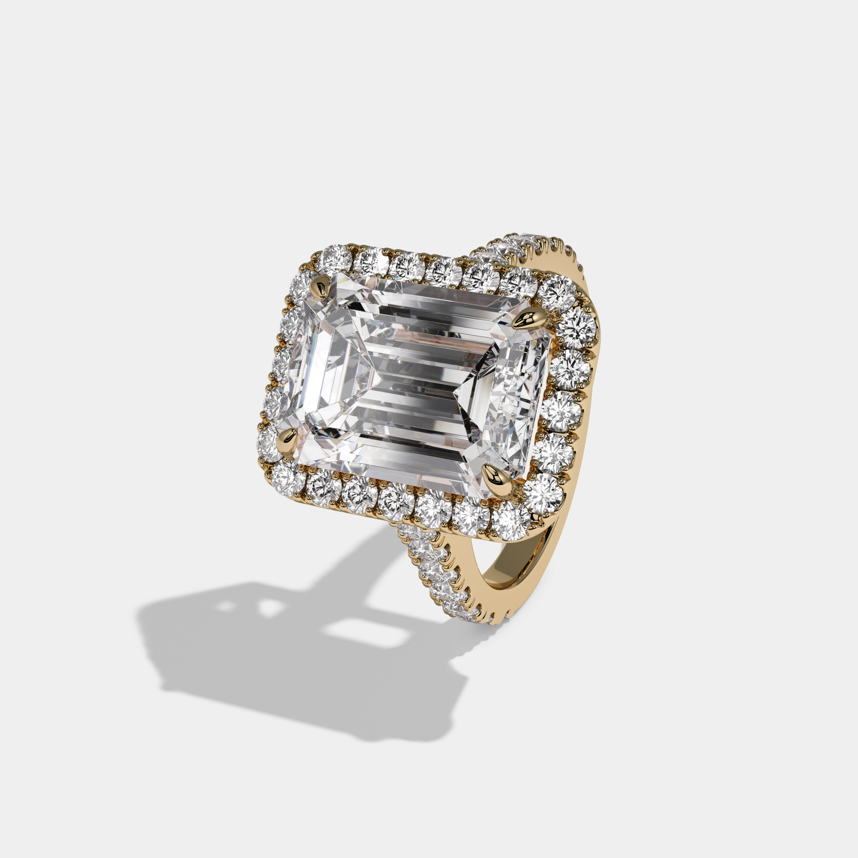 Lilibet Emerald Cut Diamond Halo Engagement Ring 10ct 18K Yellow Gold