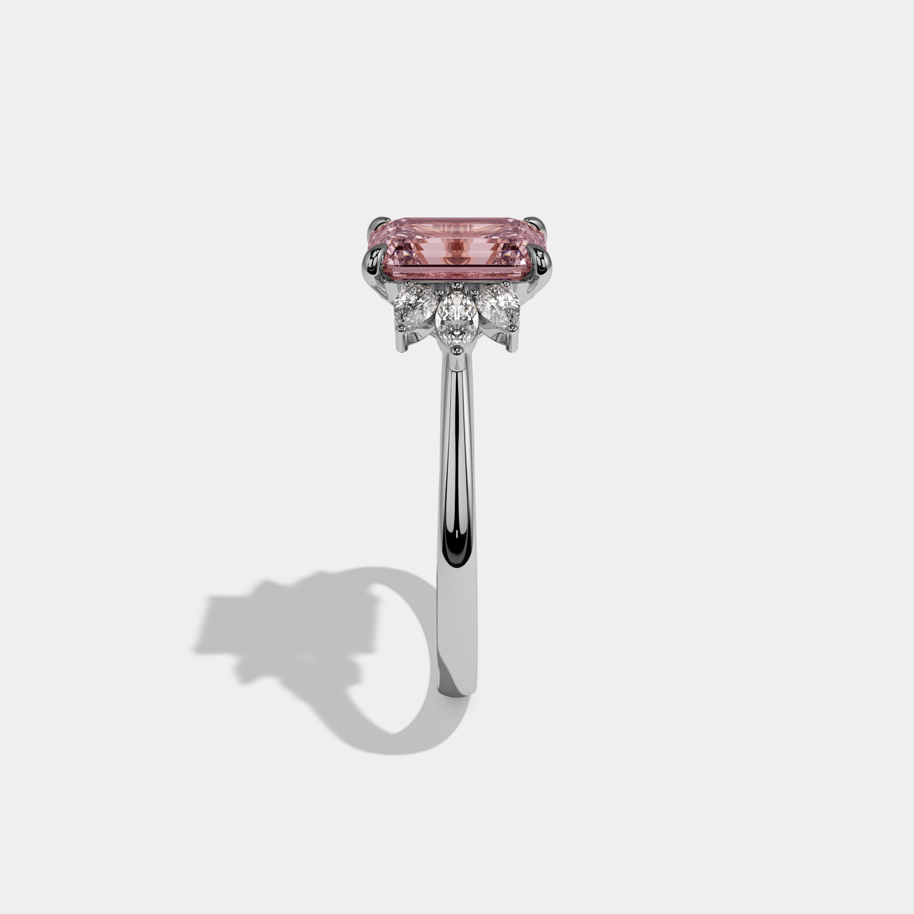 Alexandra Fancy Pink Emerald Cut Diamond Plain Band With Marquise Cut Sides Engagement Ring 6ct 18K White Gold