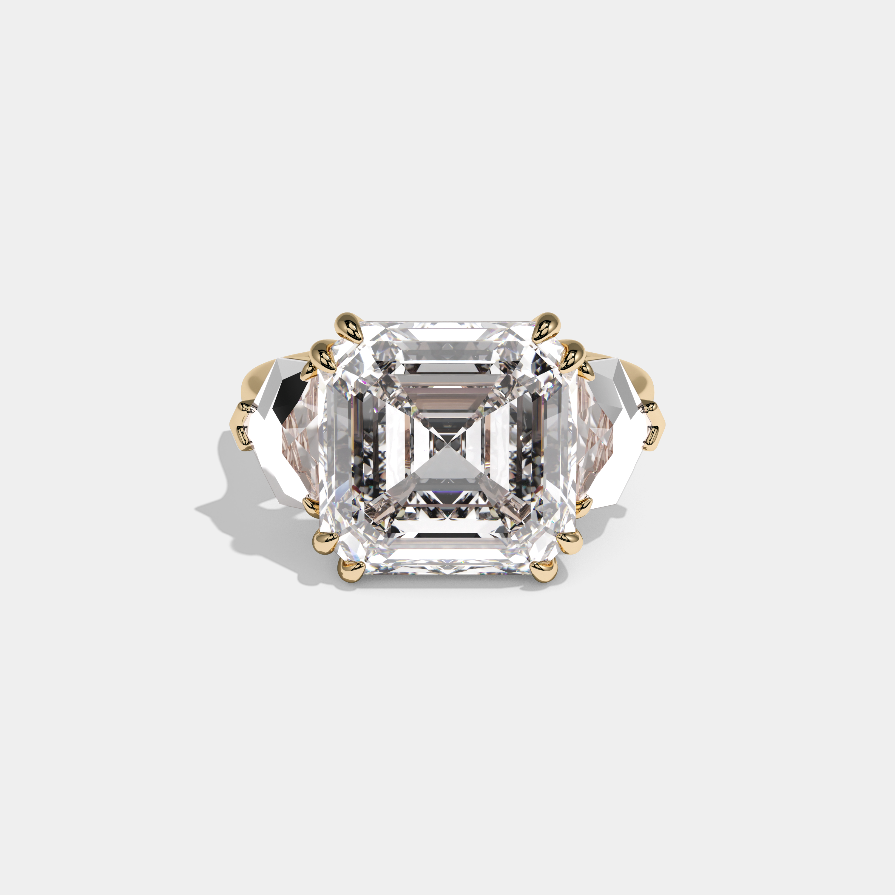 Elizabeth Asscher Cut Diamond Pentagon Sides Halo Plain Band Engagement Ring 10ct 18k Yellow Gold