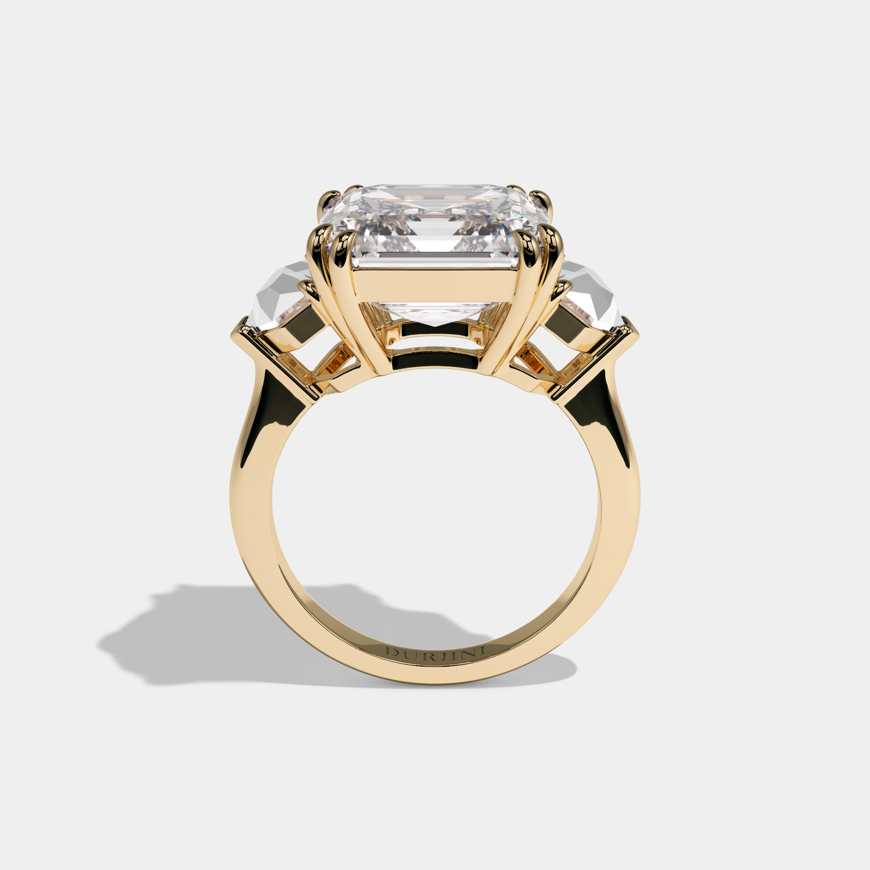 Elizabeth Asscher Cut Diamond Pentagon Sides Halo Plain Band Engagement Ring 10ct 18k Yellow Gold