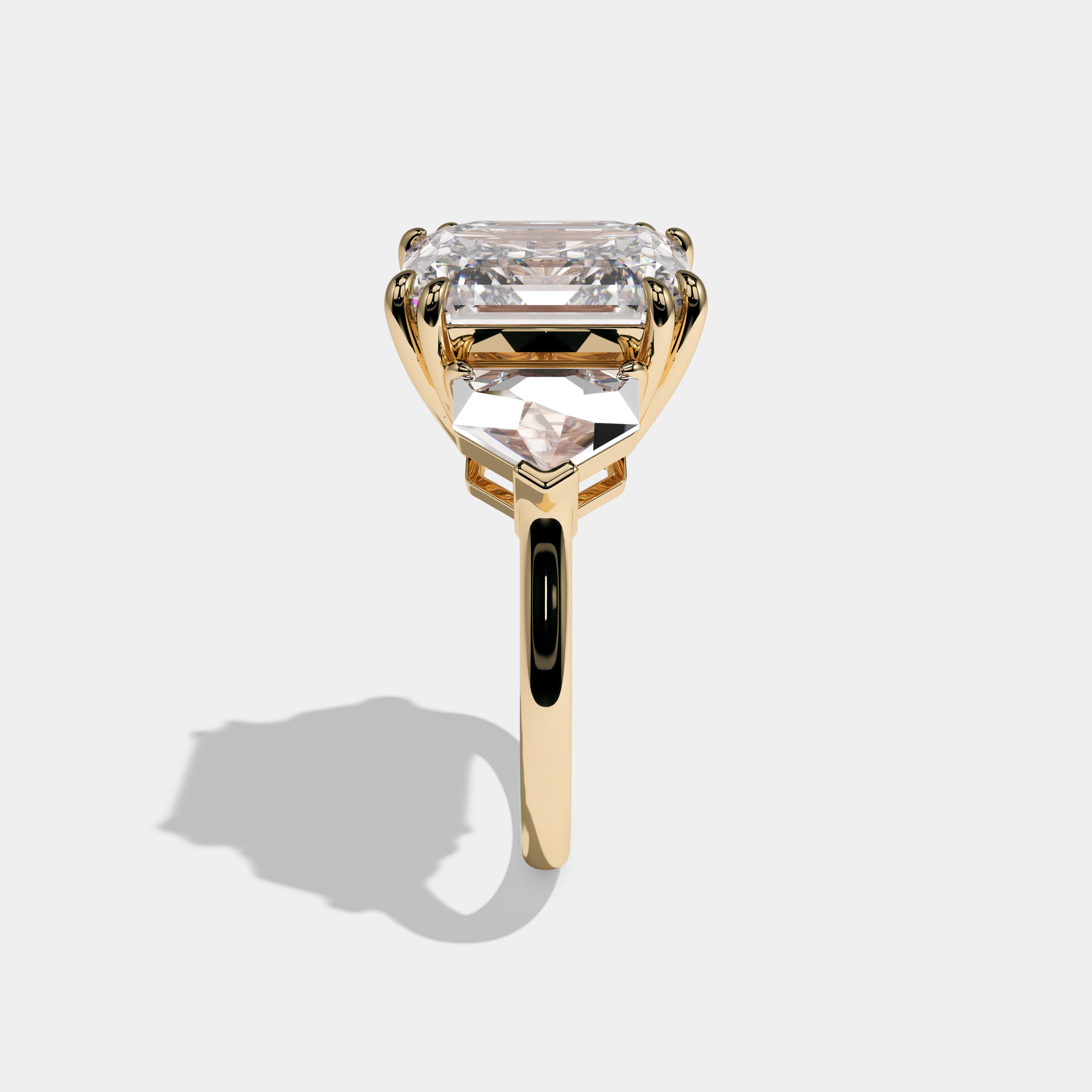 Elizabeth Asscher Cut Diamond Pentagon Sides Halo Plain Band Engagement Ring 10ct 18k Yellow Gold