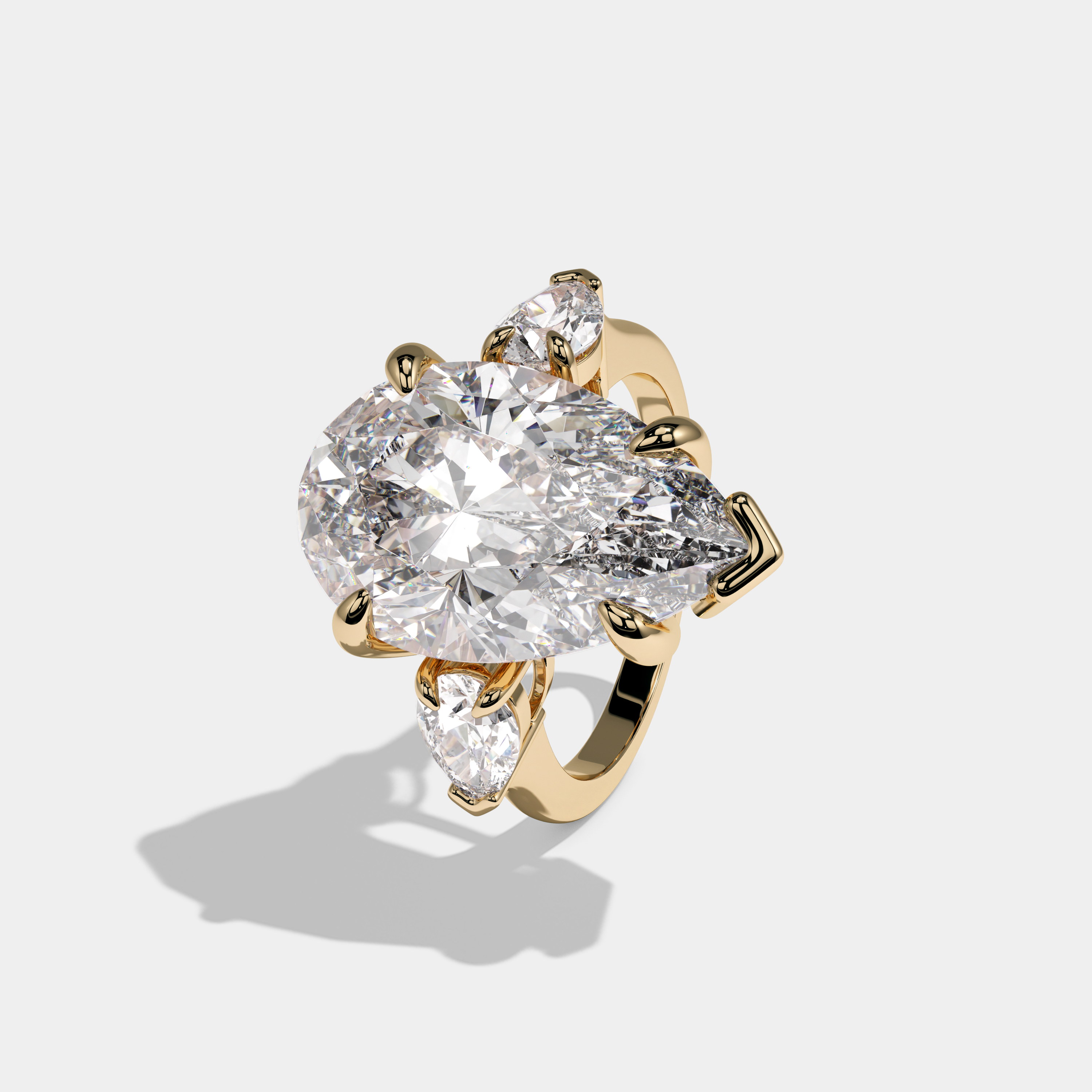 Charlotte Pear Cut Diamond Trio Halo Plain Band Engagement Ring 10ct 18k Yellow Gold