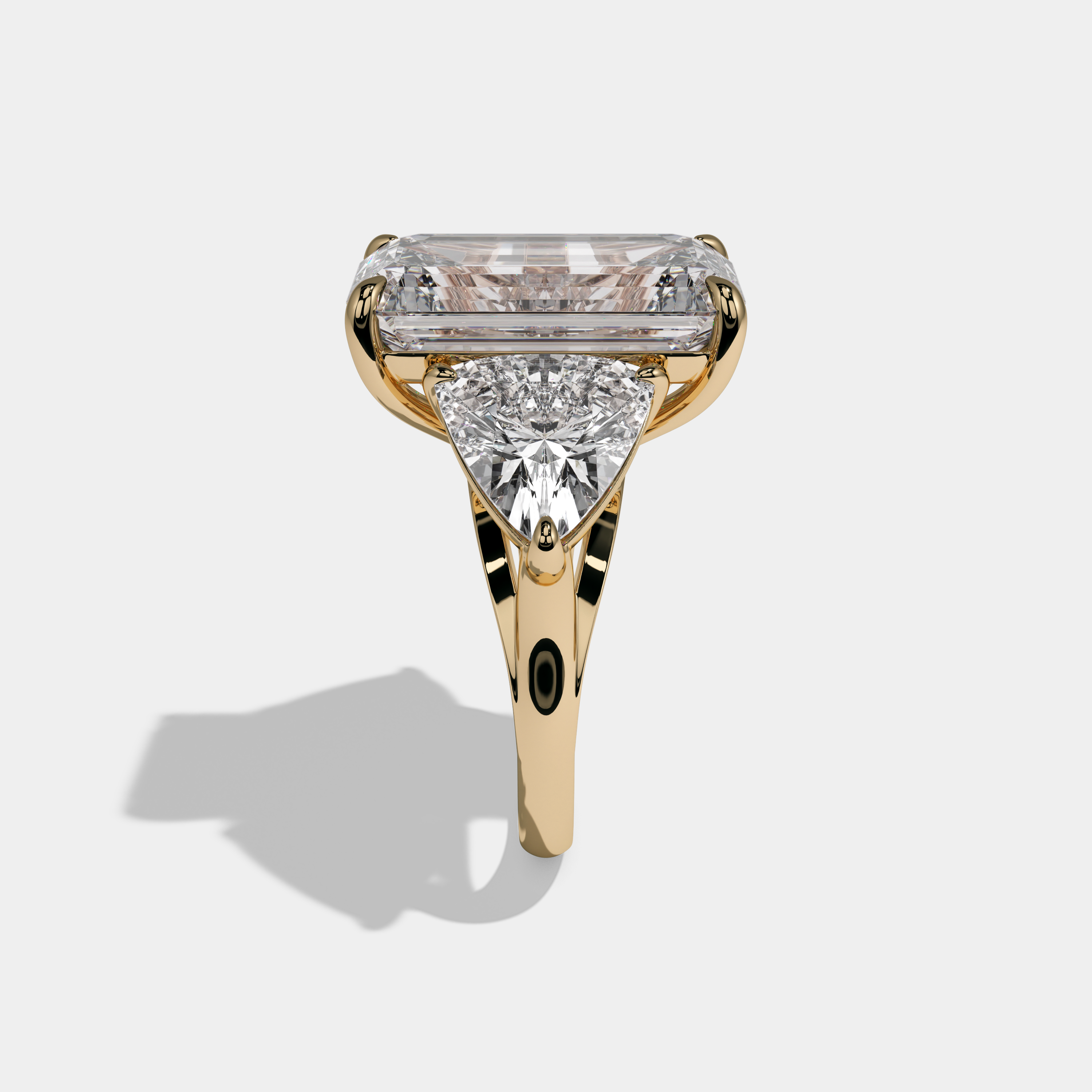 Harriet Emerald Cut Diamond Plain Band With Trillion Sides Engagement Ring 10ct 18K Yellow Gold