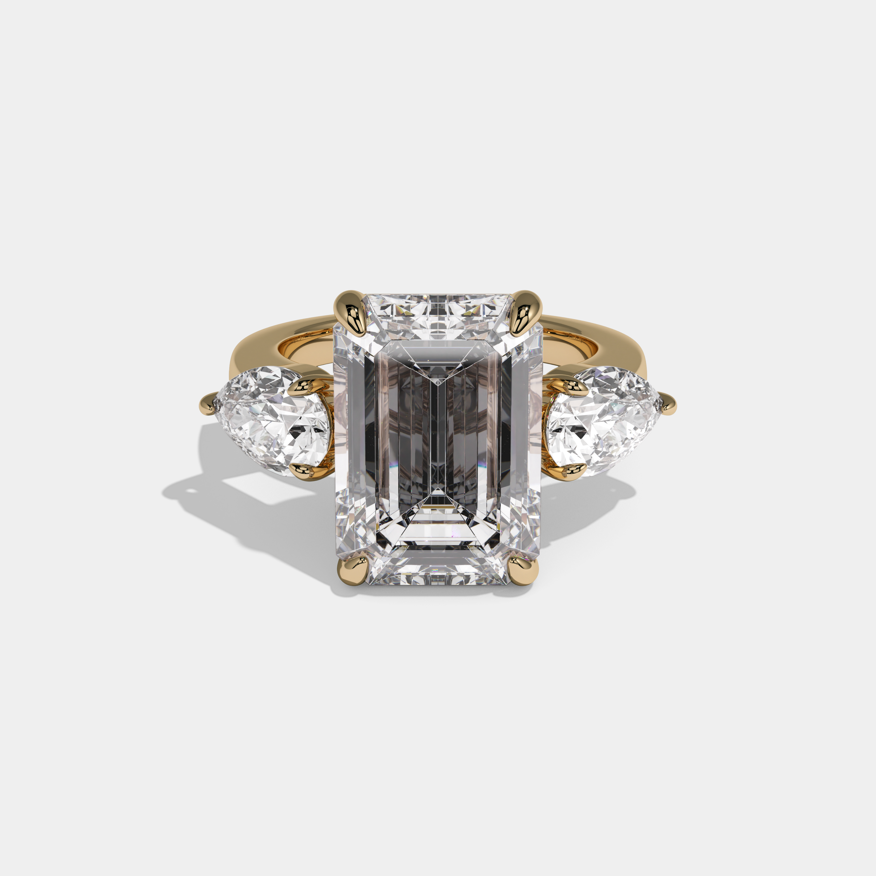 Christina Emerald Cut Diamond Plain Band With Pear Sides Engagement Ring 10ct 18K Yellow Gold