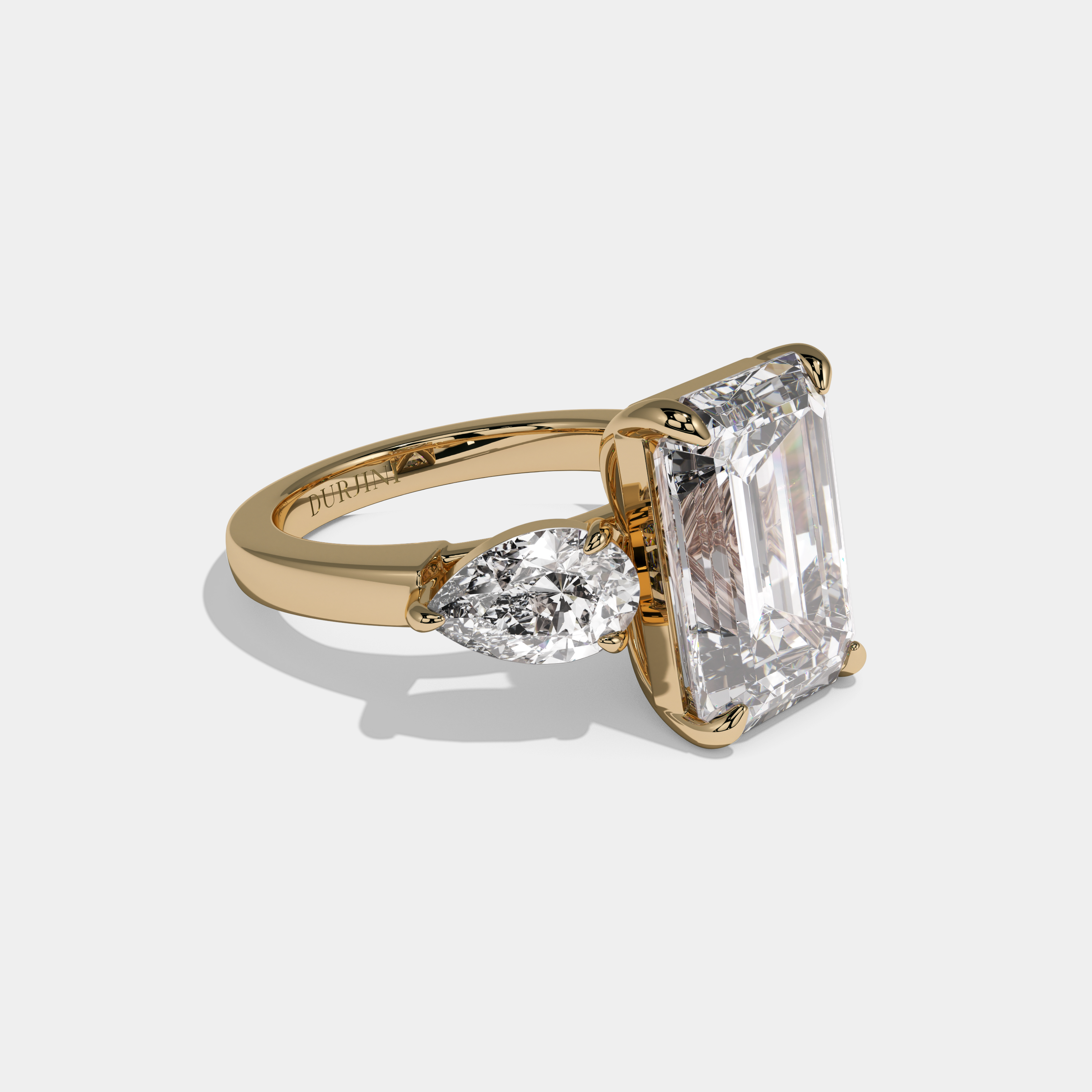 Christina Emerald Cut Diamond Plain Band With Pear Sides Engagement Ring 10ct 18K Yellow Gold