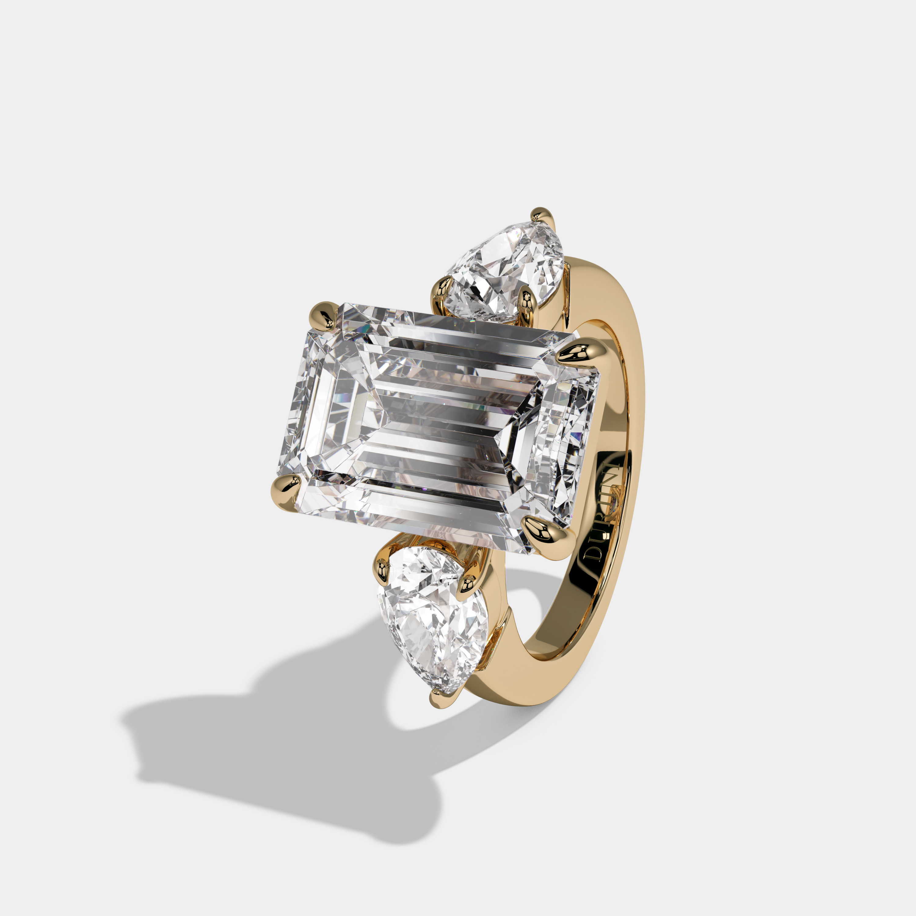 Christina Emerald Cut Diamond Plain Band With Pear Sides Engagement Ring 10ct 18K Yellow Gold