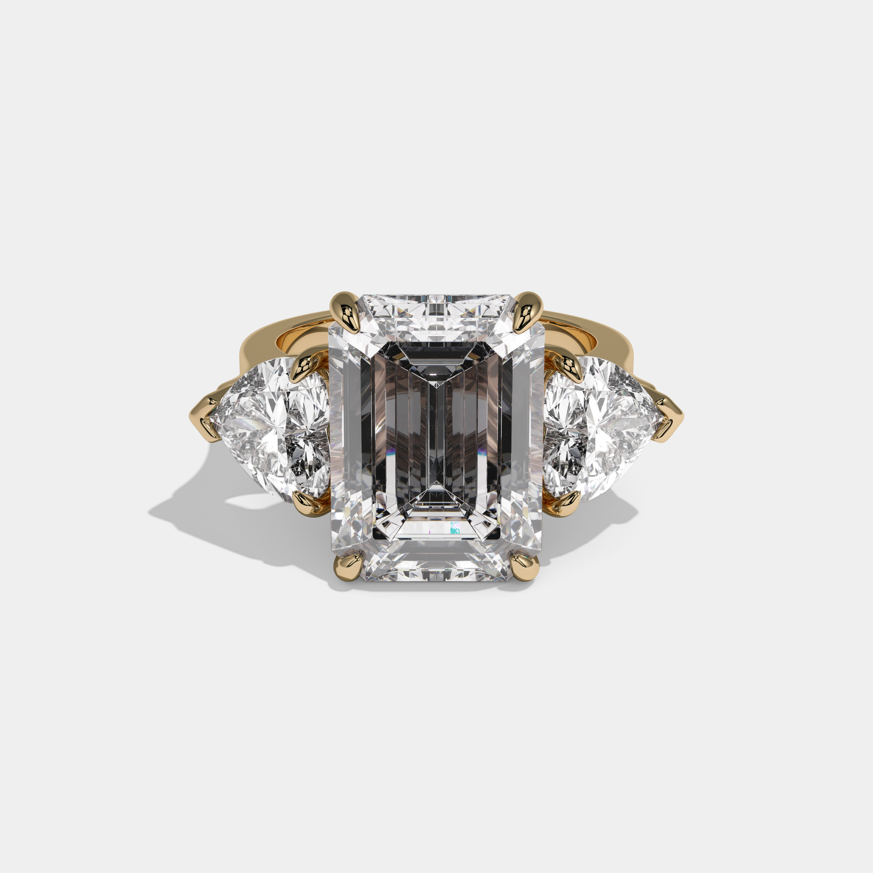 Joan Emerald Cut Diamond Plain Band With Heart Brilliant Sides Engagement Ring 10ct 18K Yellow Gold
