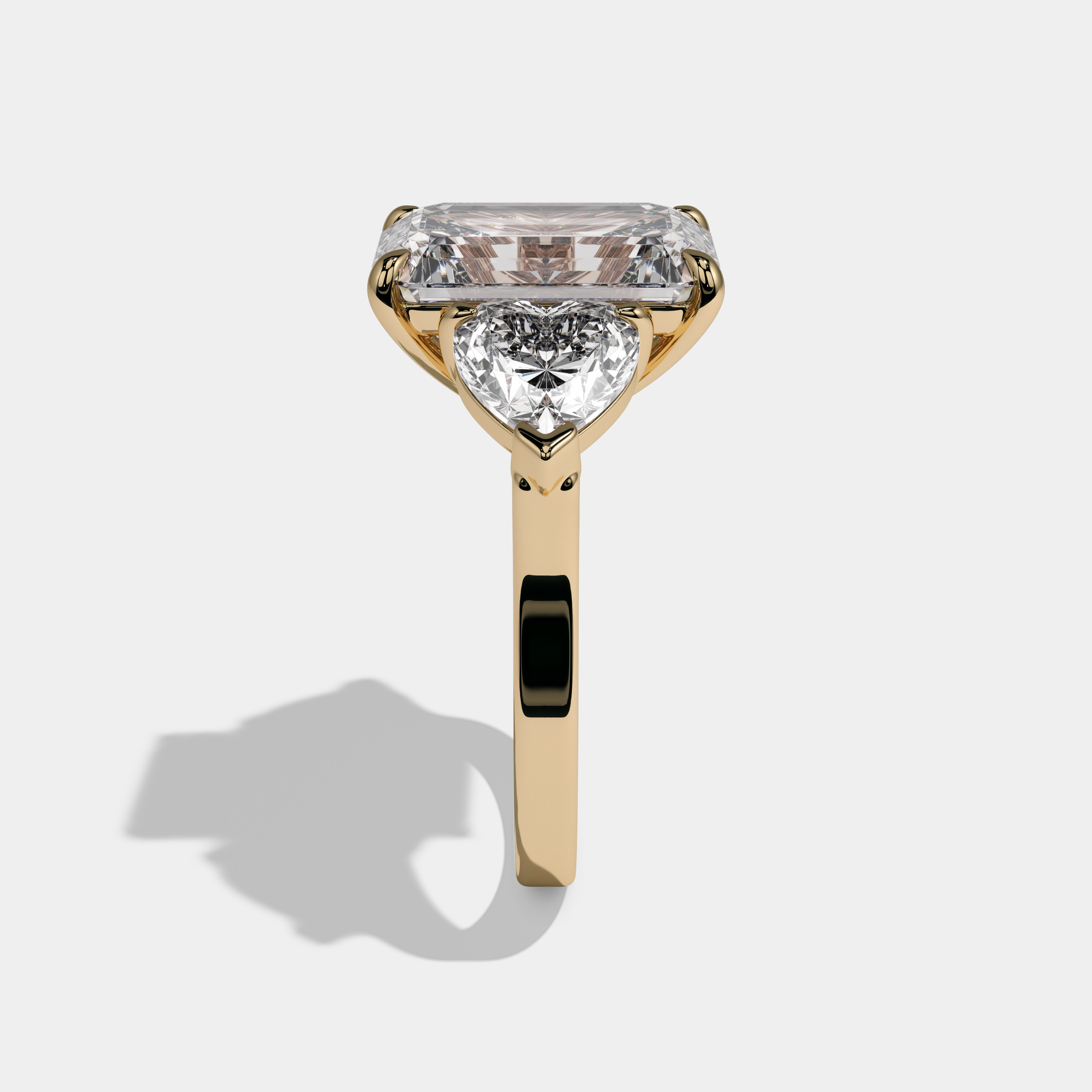Joan Emerald Cut Diamond Plain Band With Heart Brilliant Sides Engagement Ring 10ct 18K Yellow Gold