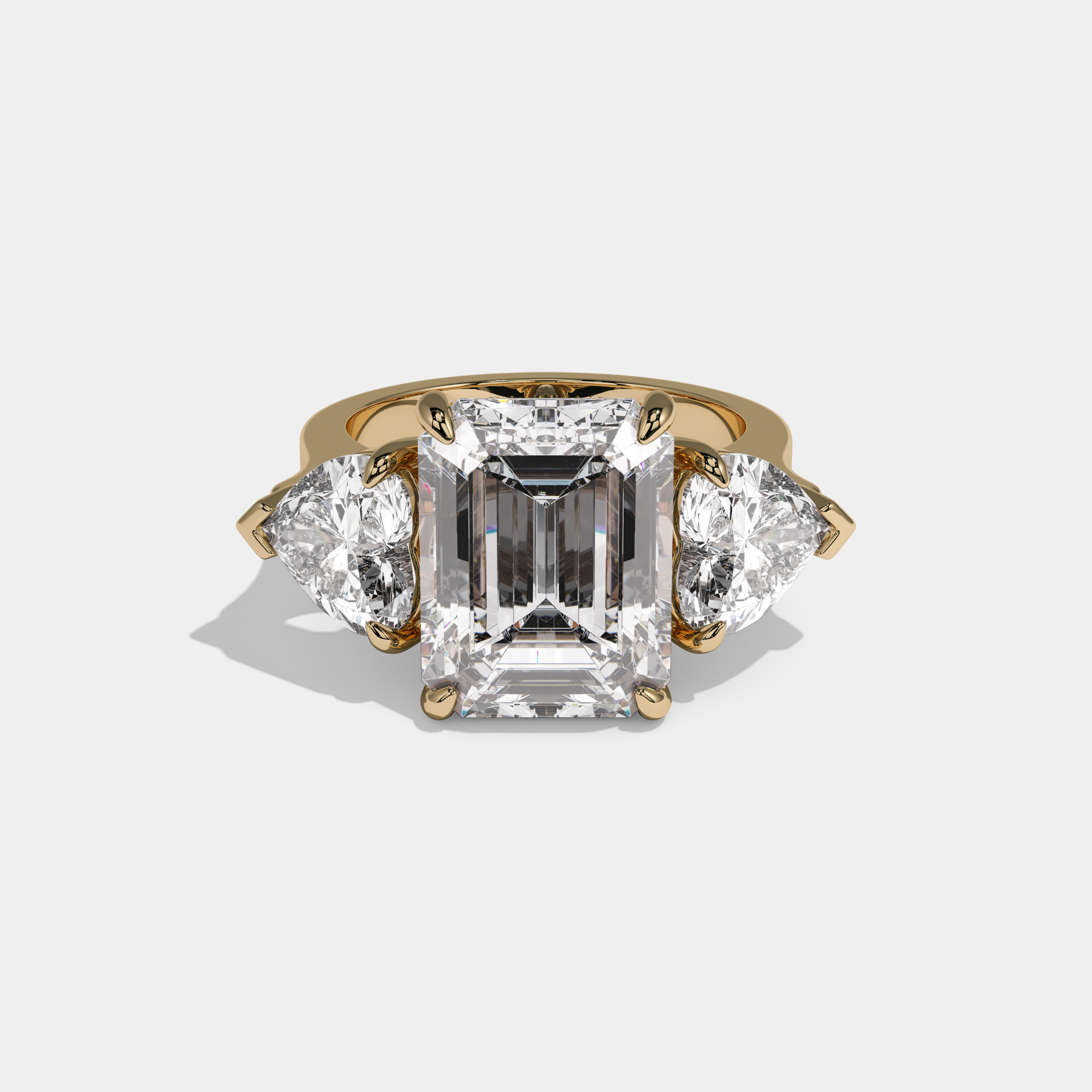 Elisabeth Emerald Cut Diamond Plain Band With Heart Sides Engagement Ring 10ct 18K Yellow Gold